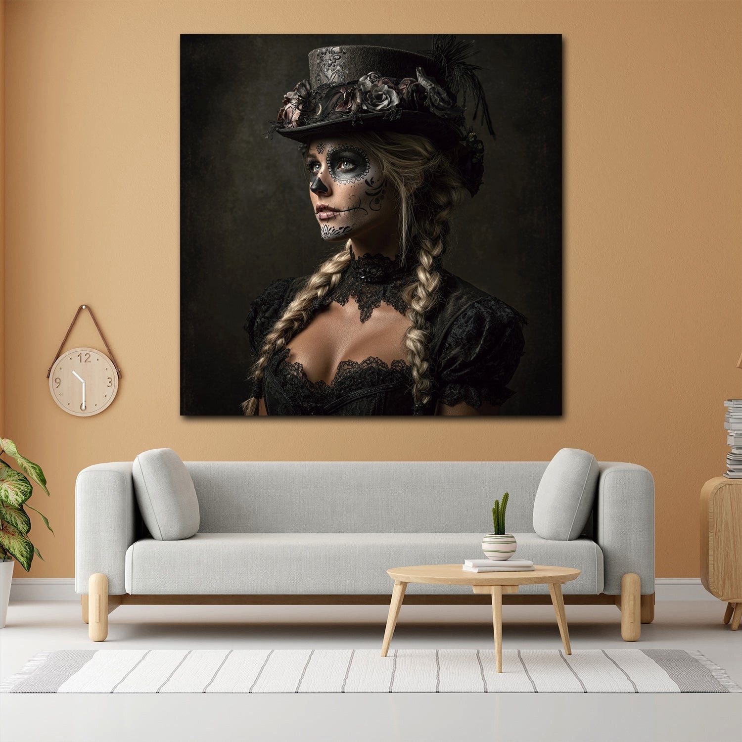 Artedinoi Leinwandbild Gothic Stil La Catrina Make-up Leinwandbild Wandbild Kunstdruck XL Wan, La Catrina im Gothic-Stil