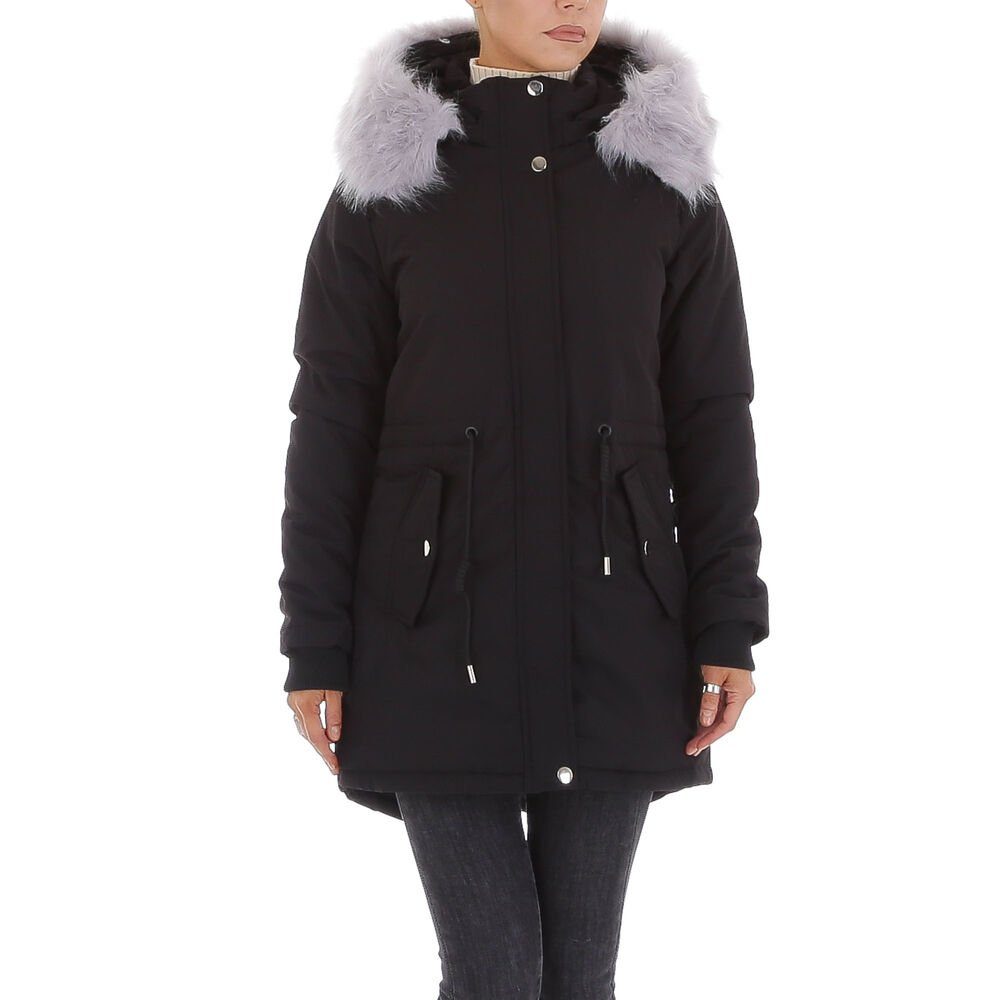 Ital-Design Winterjacke Damen Freizeit Kapuze (abnehmbar) Gefüttert Winterjacke in Schwarz