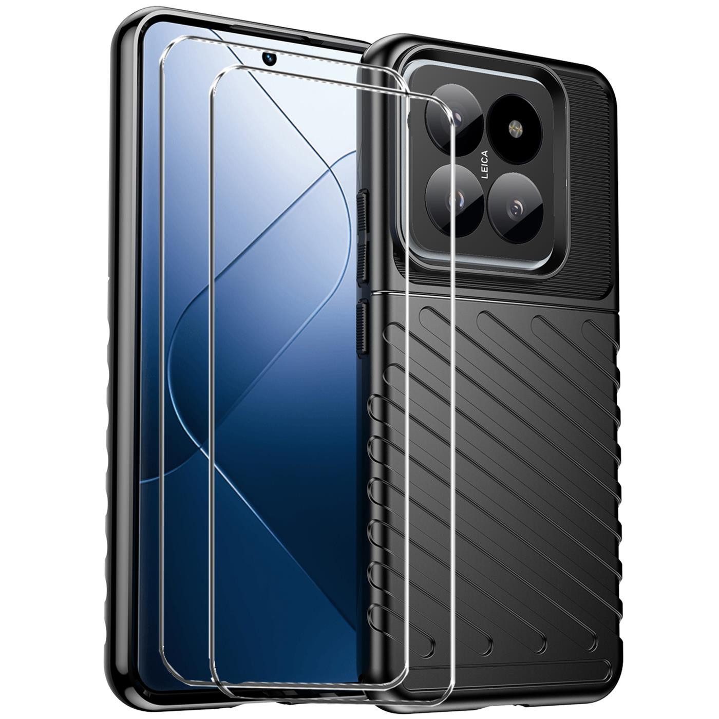 CoolGadget Handyhülle Schwarz als 2in1 Schutz Cover Set für das Xiaomi Poco C65 6,74 Zoll, 2x 9H Glas Display Schutz Folie + 1x TPU Case Hülle für Poco C65