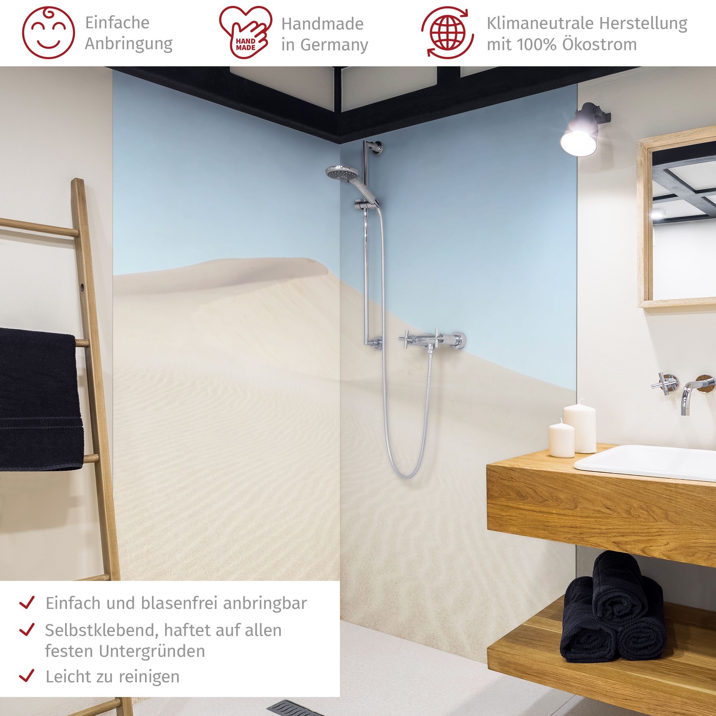 Thumbnail - Bilderdepot24 Badrückwand Natur beige Duschrückwand ohne Bohren Dusche, (2-tlg., Hart-Folie Smart matt 0,35 mm), fugenlo...