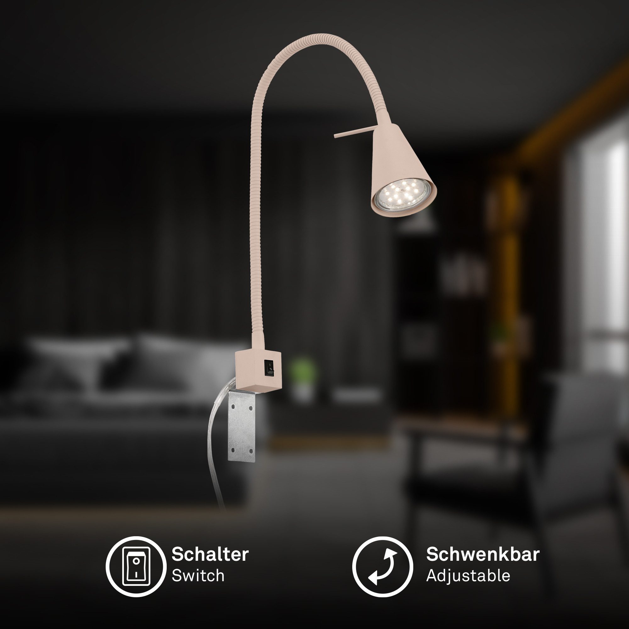 Briloner Leuchten Bettleuchte LED Wandleuchte Bett Schlafzimmer Tischleuchte GU10, Einzelpack, LED wechselbar, 2700K - Extra-Warmweiß, Wandlampe, 40,3x21,7cm, Matt-Nickel, 4,7W, GU10, Innen, Wohnzimmer