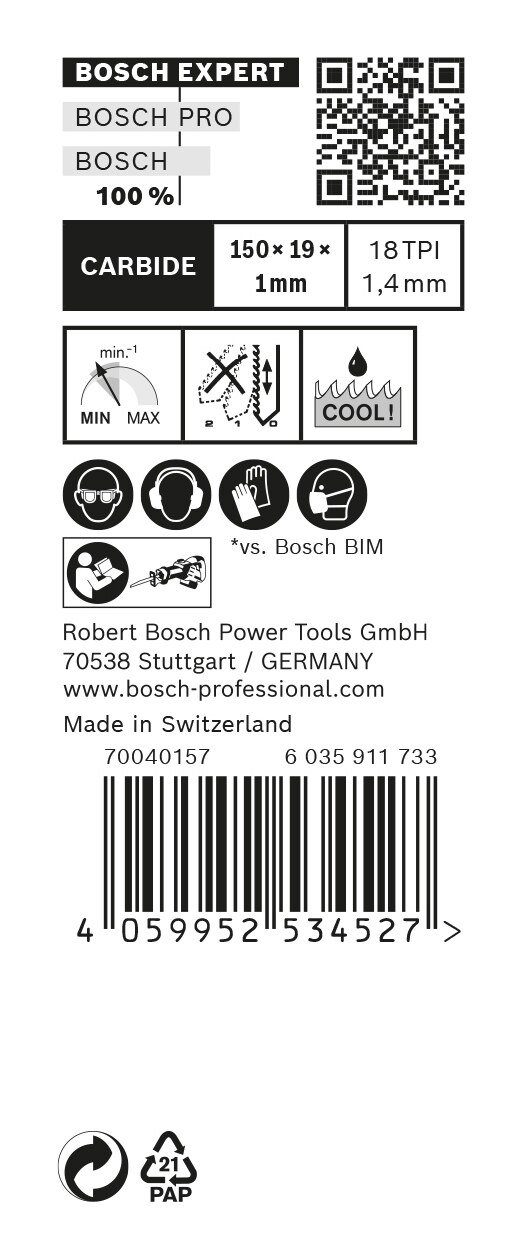BOSCH Säbelsägeblatt Expert Stück), (10 S for Expert 922 Tough Thick 10er-Pack Metal - StainlessSteel Endurance EHM