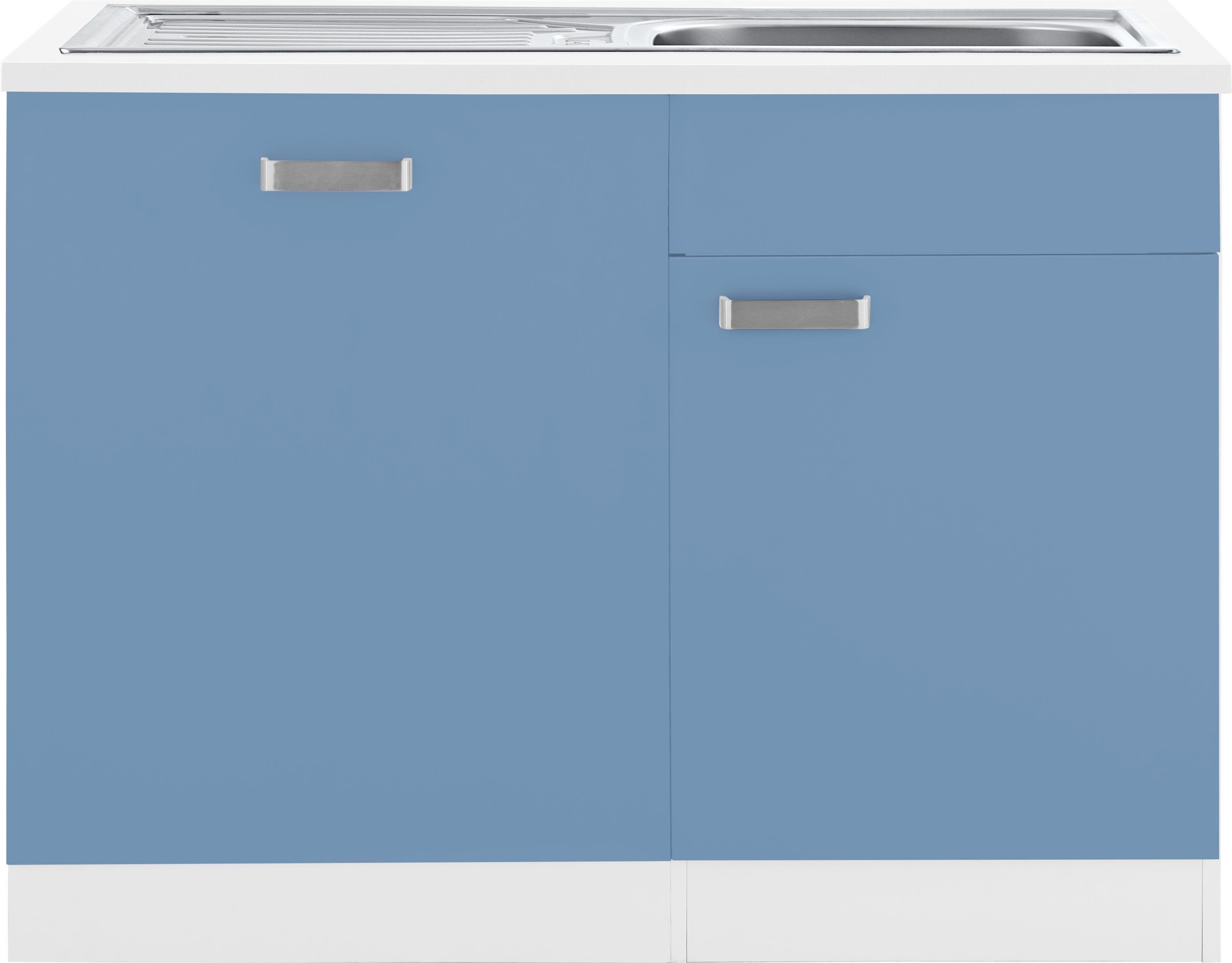 wiho Küchen Spülenschrank Husum 110 cm breit, inkl. Tür/Sockel für Geschirrspüler himmelblau/weiß