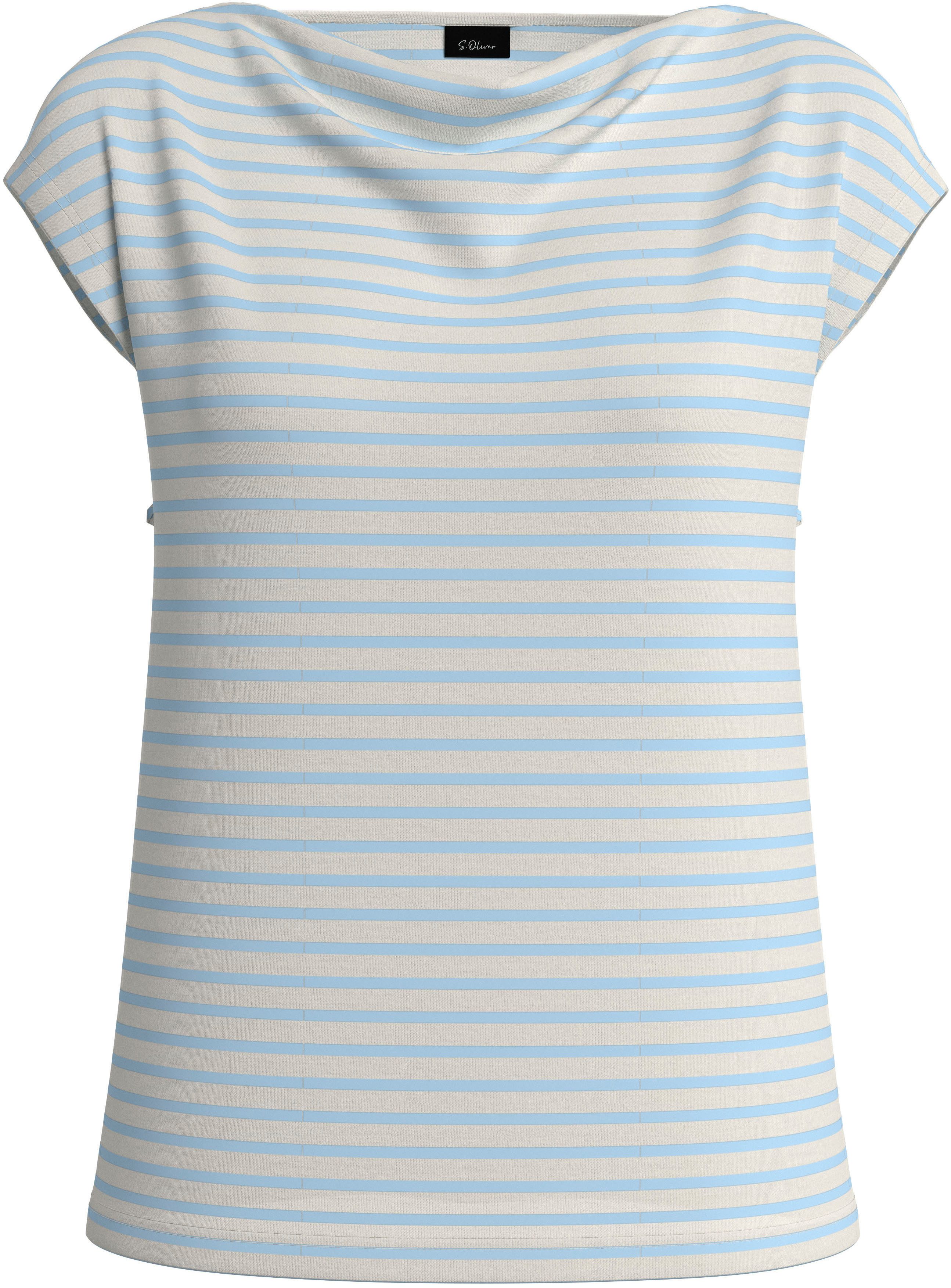 s.Oliver BLACK LABEL T-Shirt mit Wasserfallausschnitt und Streifen-Design günstig online kaufen