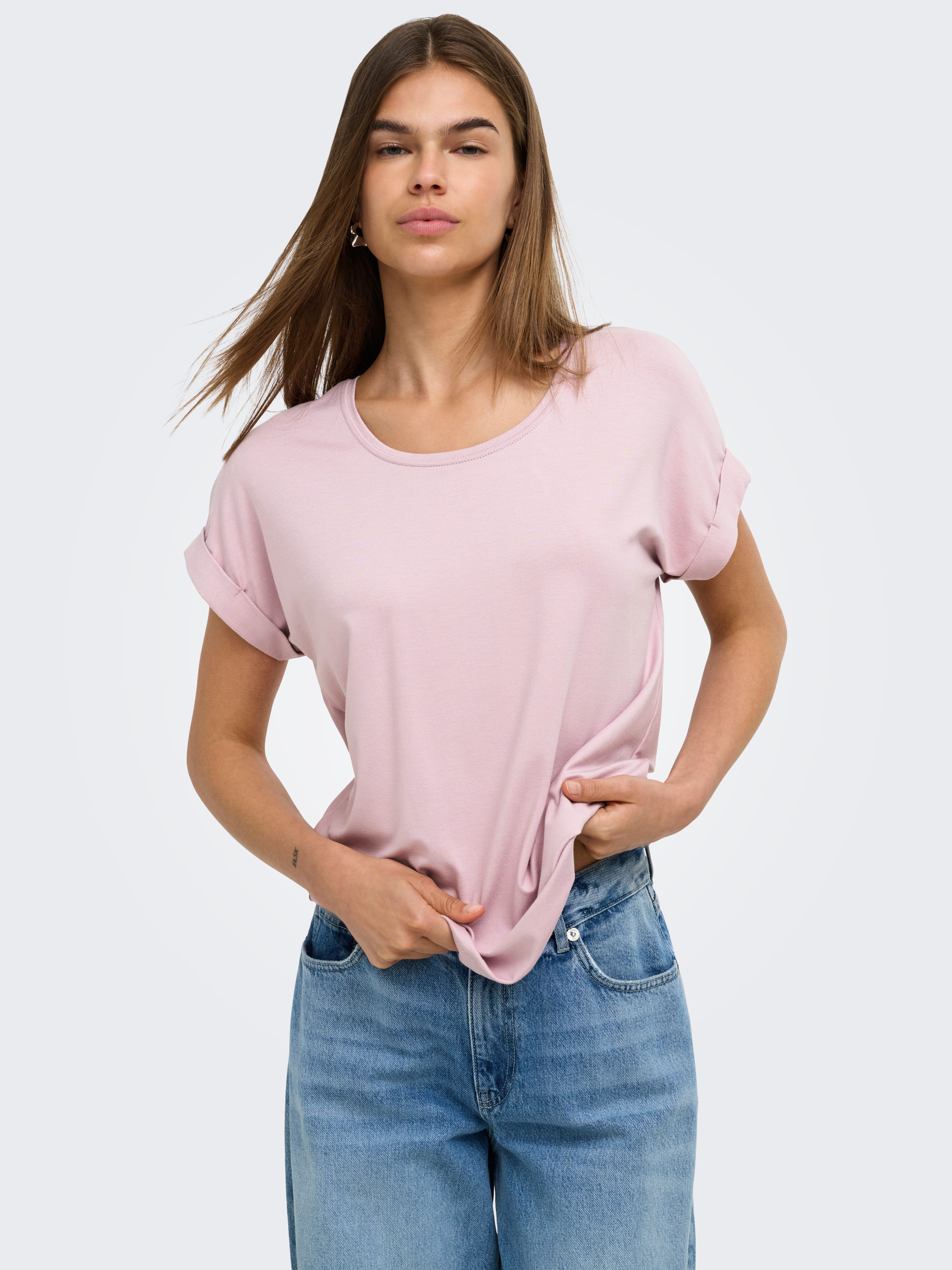 ONLY T-Shirt ONLMOSTER – T-Shirt mit melierter Optik und elastischem Material meliert, casual, lässig geschnitten, Viskosemischung, Rundhals – Bild 2 von 5