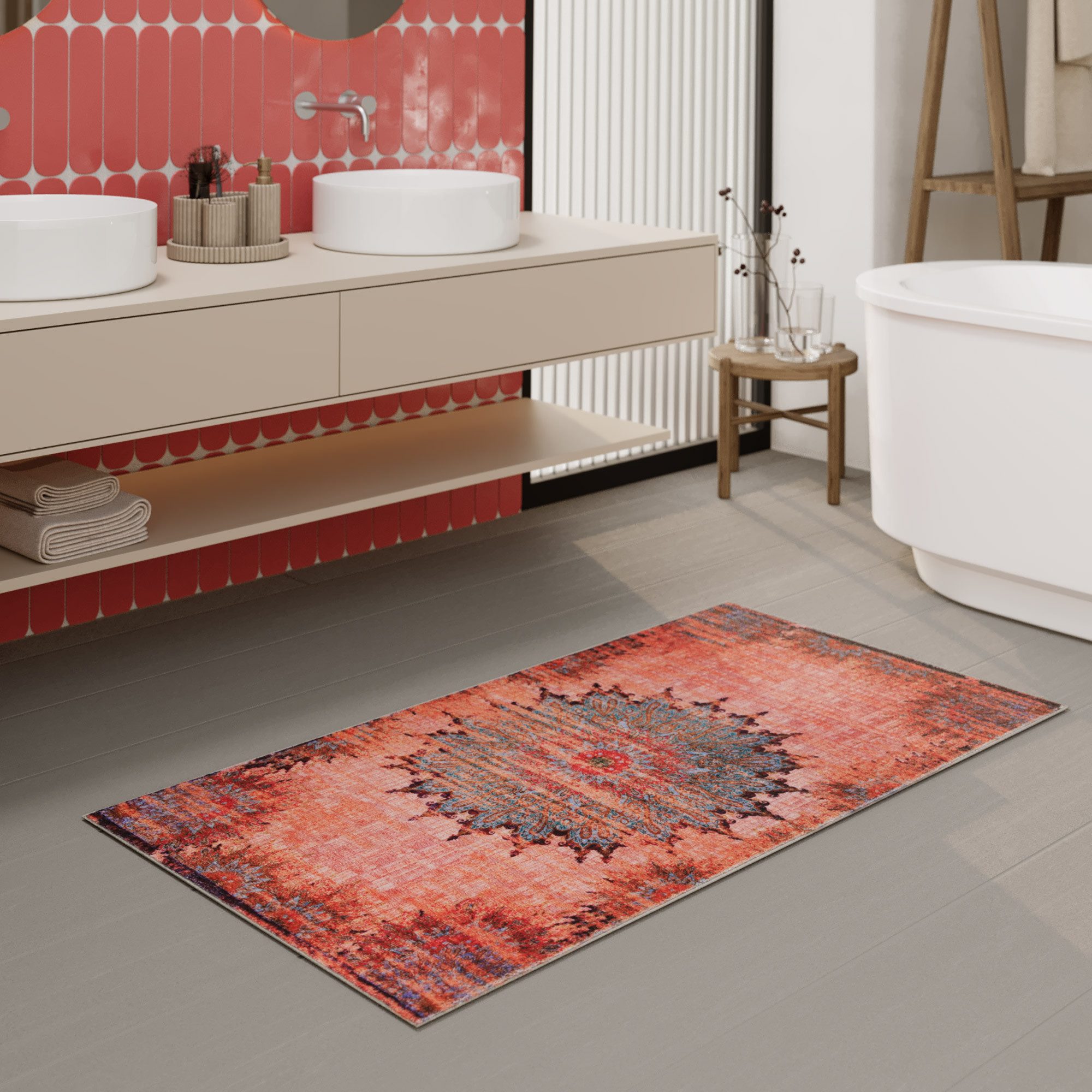 Wecon home Badematte Healing, Höhe 0,5 mm, fußbodenheizungsgeeignet, Polyester, rechteckig, Vintage, waschbar, rutschfest, schnell trocknend, robust, Badteppich