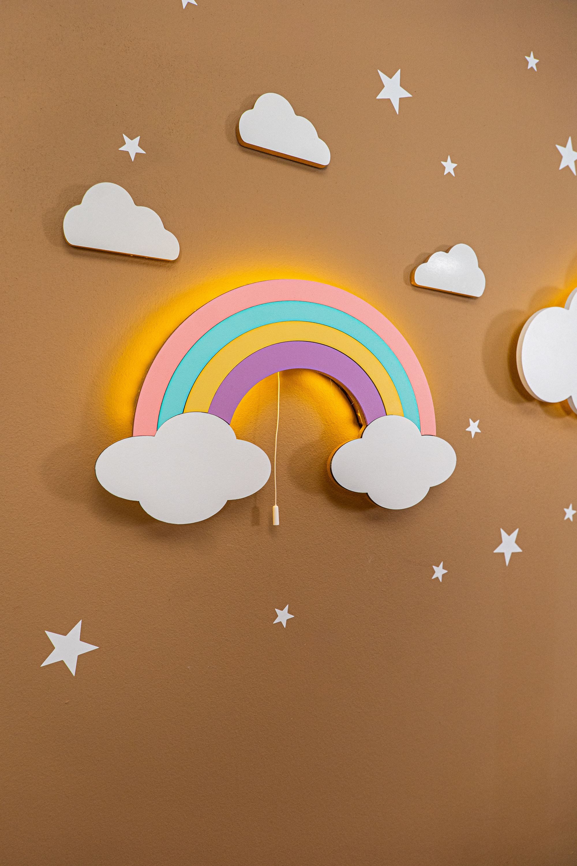 COZYCOLLECTIONS LED Wandleuchte Regenbogen LED-Wandnachtleuchte aus Holz, LED, Warmweiß, Montessori-Design: ruhige Formen, warmes LED, kabellos