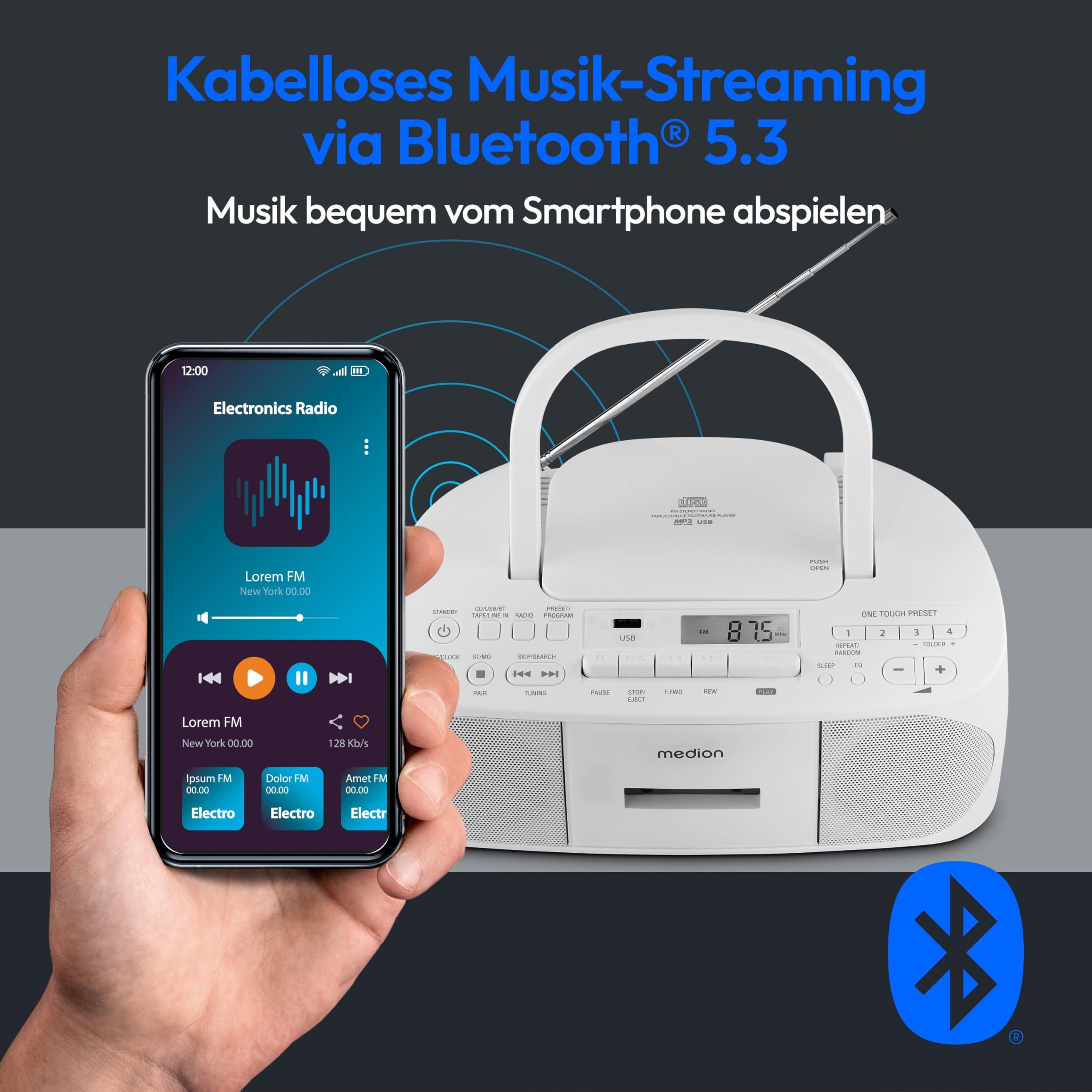 Medion® LIFE® E65010 Radio (Tragbare Boombox mit CD, Kassette und USB)