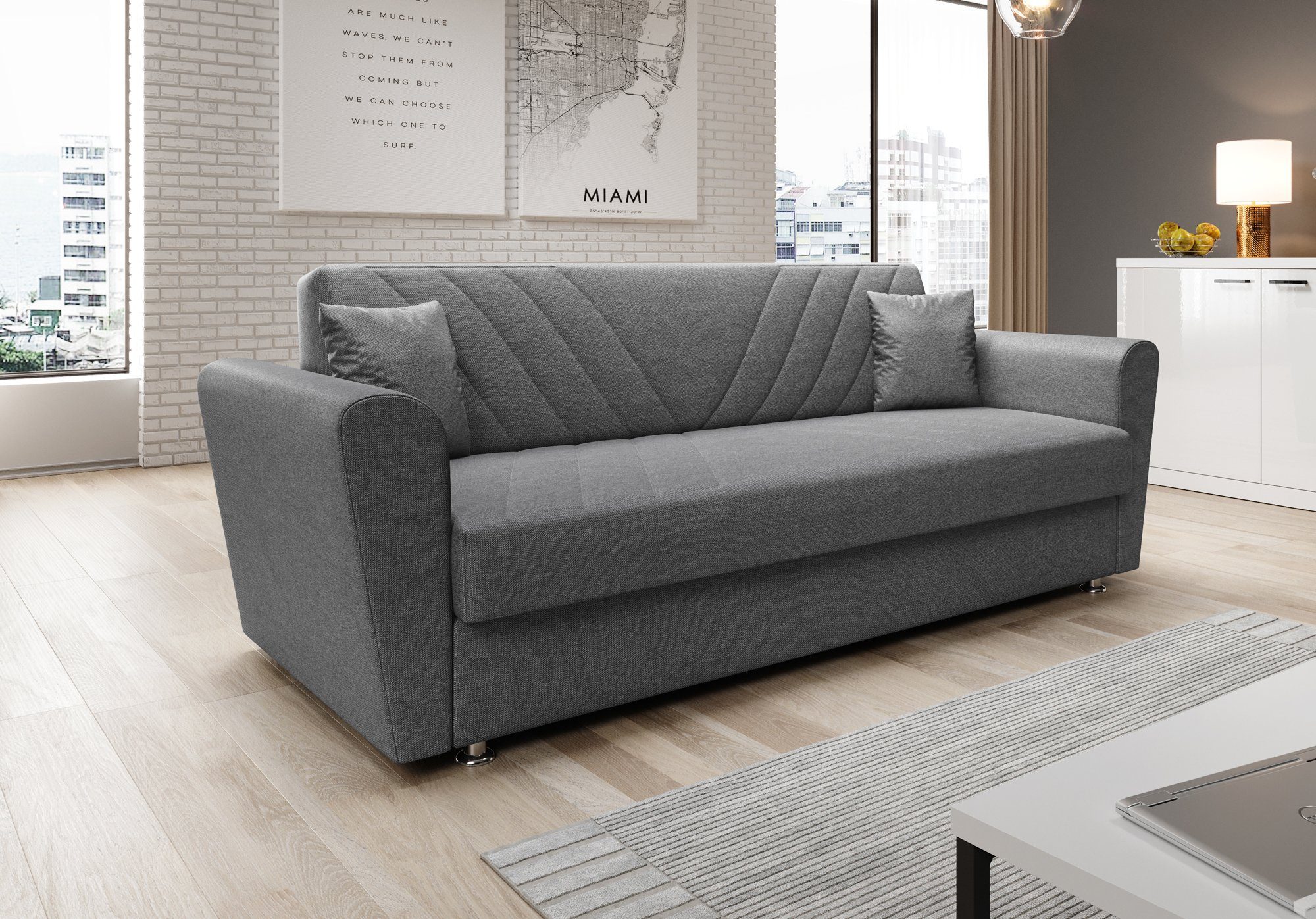 interbed Schlafsofa Athen 3Sitzer mit Anthrazit, Bettfunktion mit Relaxfunktion Klappsofa