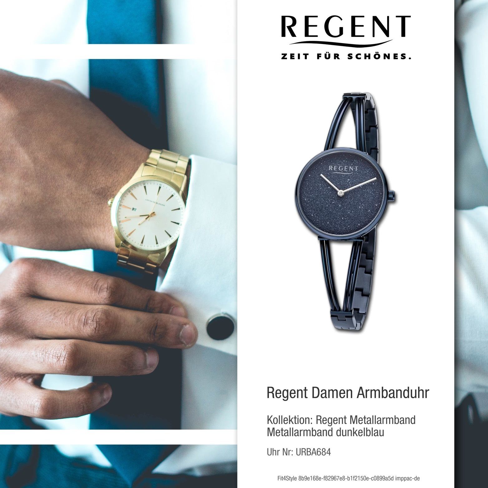 Damenuhr Analog, Metallarmband Gehäuse, Regent Armbanduhr groß dunkelblau, Damen rundes Quarzuhr 30mm) Regent (ca.