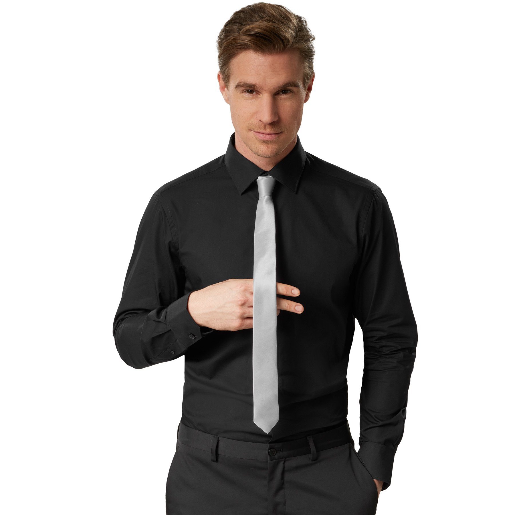 dressforfun Kostüm Faschingskleidung, auch Maskeradenverkleidung, in der Farbe grau, Unisex-Krawatte, Einheitsgröße, Glänzender Satinstoff, Ca. 145 cm