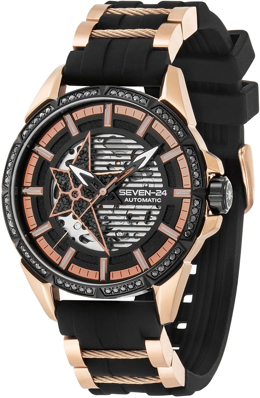 SEVEN-24 Automatikuhr Black, Rosé Star Ray Seven-24 SV1259BSRB-04ST