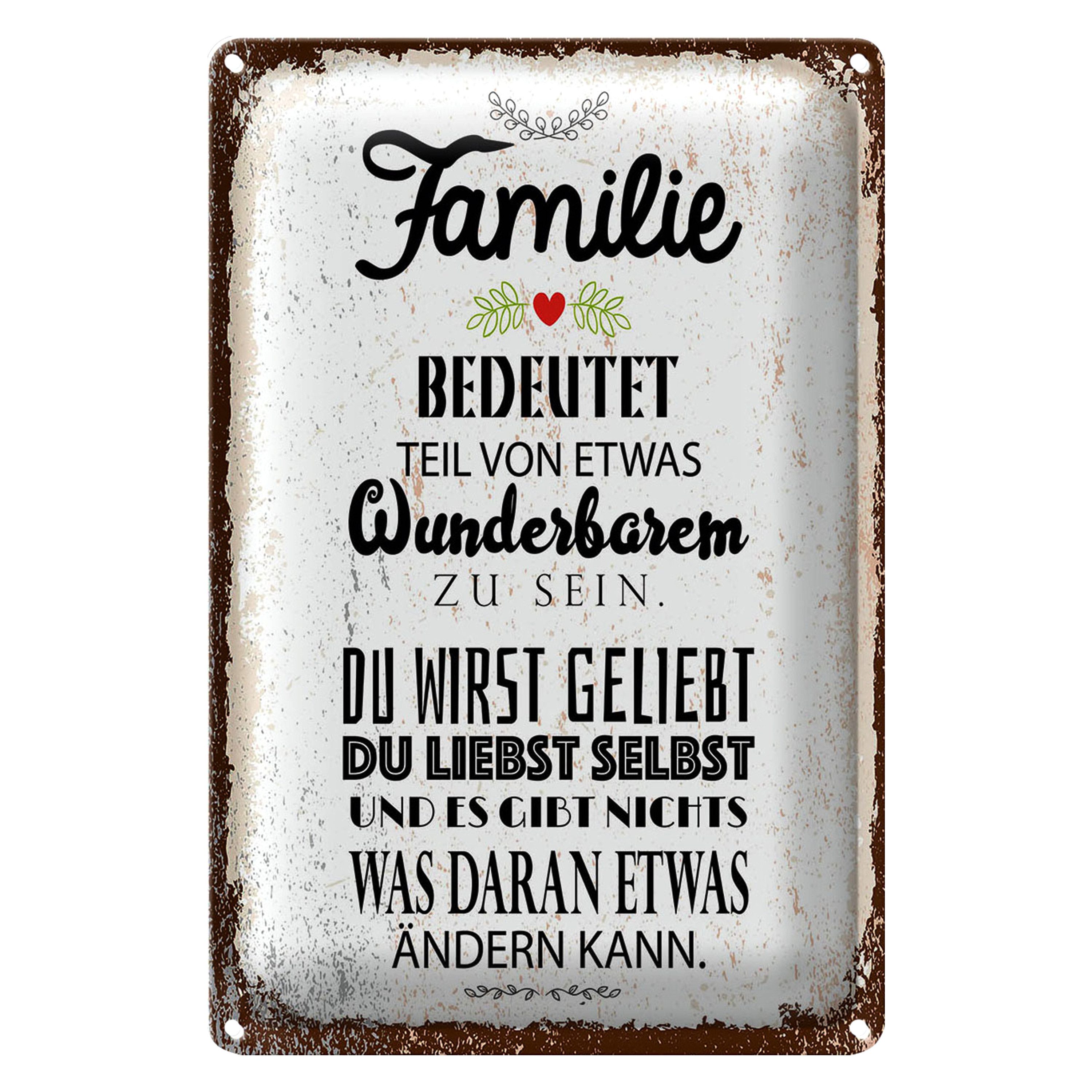 Metallschild Spruch Familie Teil von etwas wunderbarem 12x18cm