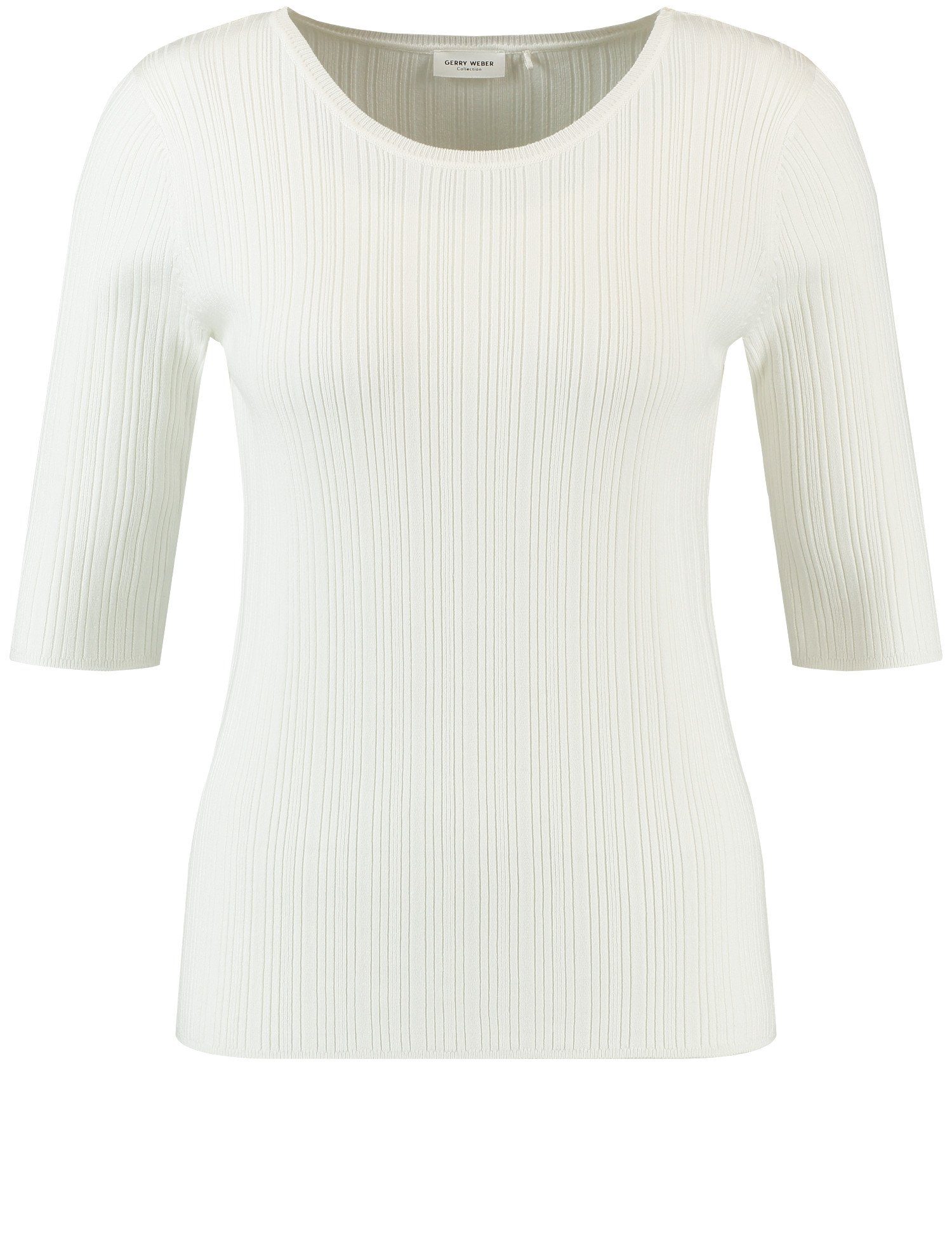 Off-white aus feinem Arm-Pullover Halbarmshirt 3/4 WEBER GERRY Rippstrick