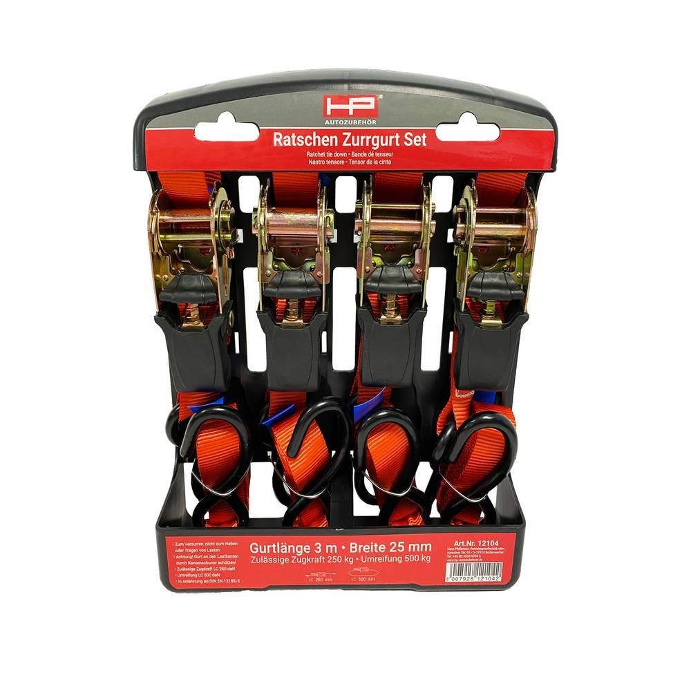 HP-AUTOZUBEHÖR Spanngurt 4er Ratschen Zurrgurt Set mit S-Haken 12104
