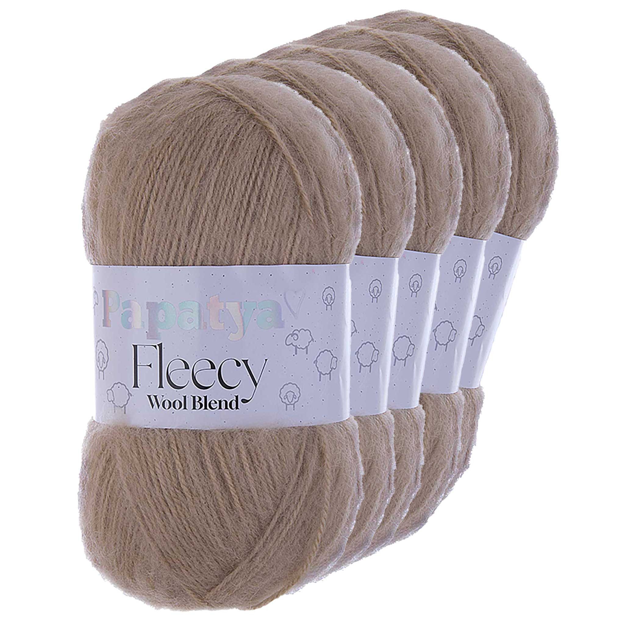 Papatya 5 x 100g Papatya Fleecy Kuschelgarn Wolle Häkelgarn Strickgarn Häkelwolle, 300 m (5-St), graubeige