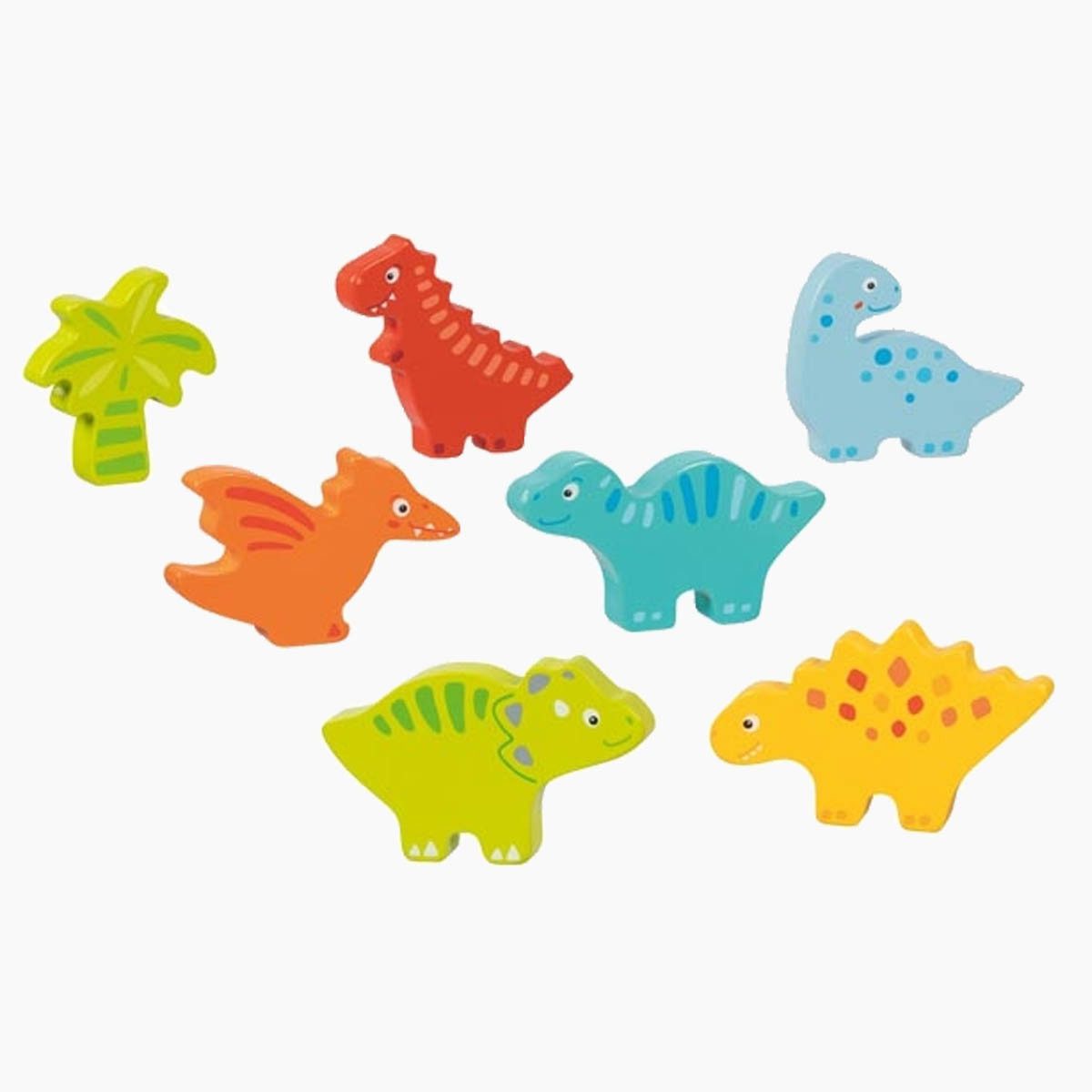 goki Steckpuzzle Einlegepuzzle Dinosaurier, 7 Puzzleteile, Farbenfrohe Holzpuzzles für kleine Entdecker