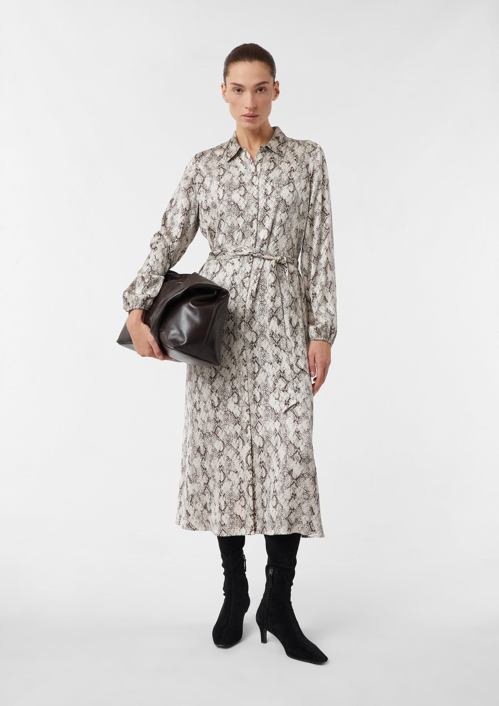 comma Midikleid Kleid Hemdblusenkleid mit Animal-Print in Midilänge aus Satin