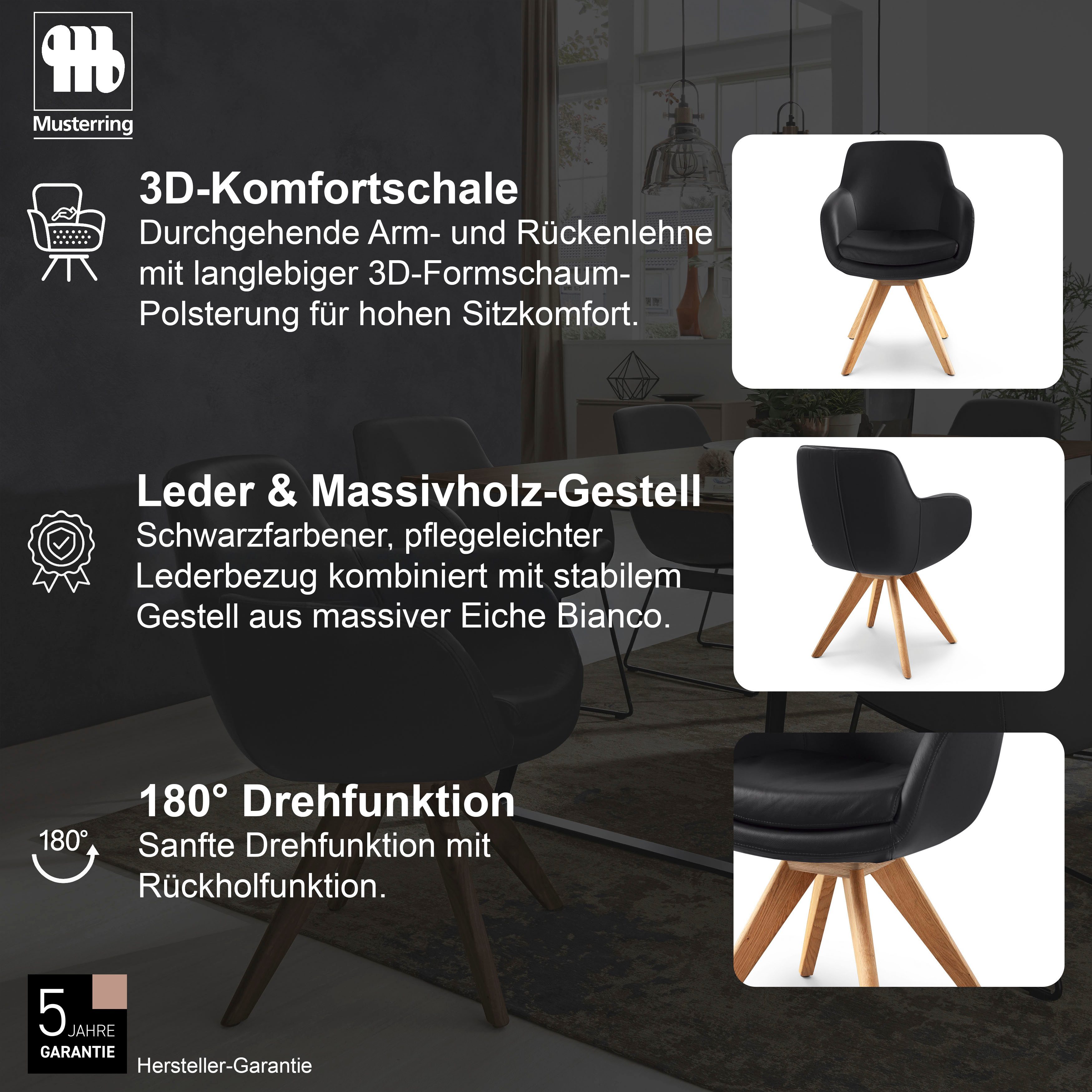 Musterring Esszimmerstuhl Tavia (Set, 2 St), Stativgestell Eiche Bianco, Drehfunktion optional, diverse Farben
