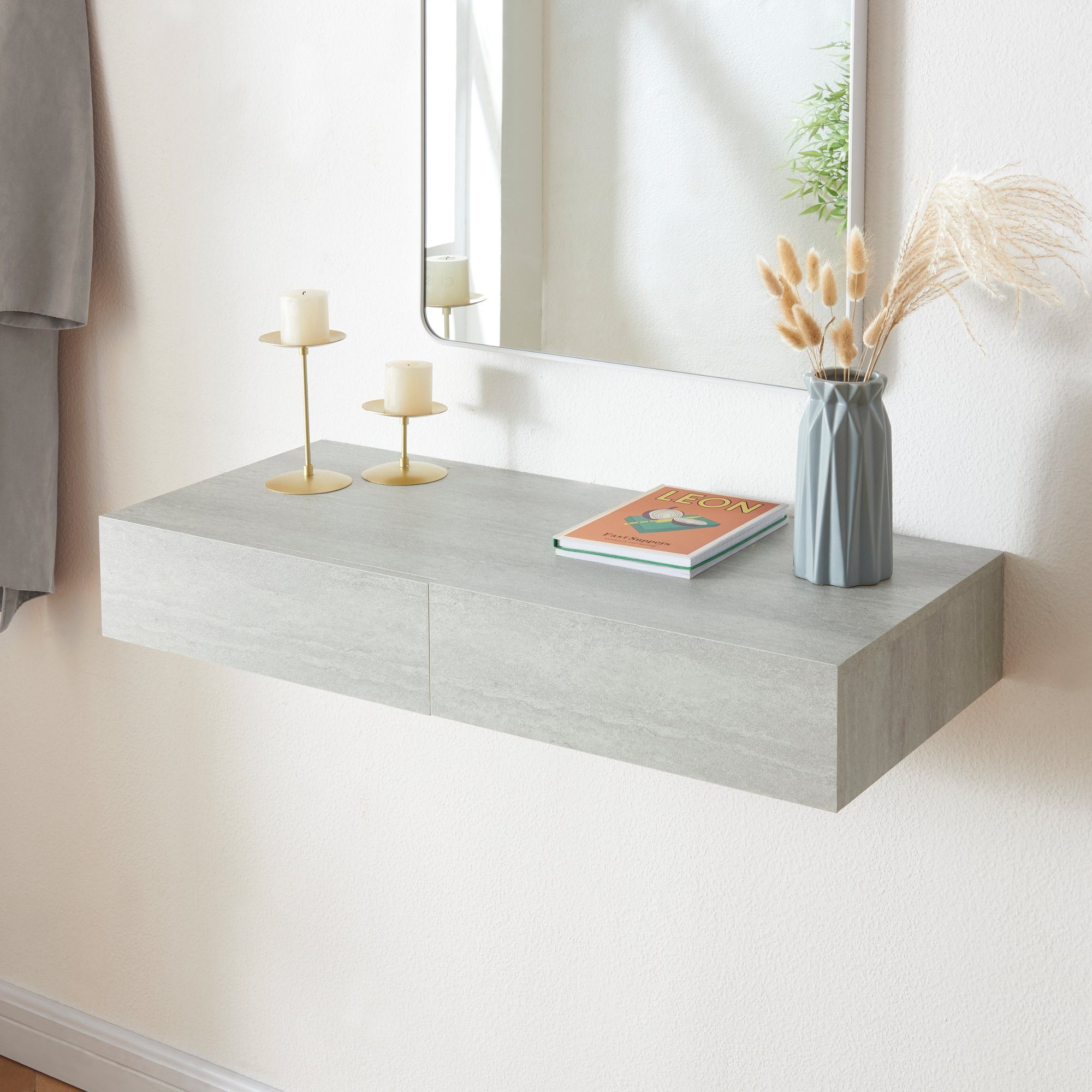 en.casa Wandregal, »Karstula« mit Schublade Betonoptik