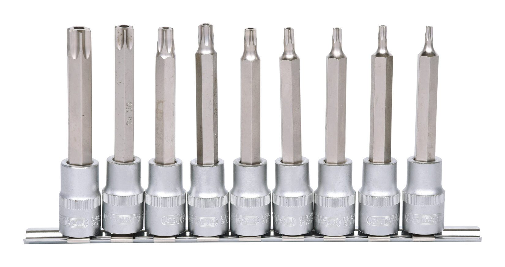 KS Tools Bit-Set, 9-St., 1/2" Stecknuss-Satz, lang, 9-teilig, TB20-TB60 mit Stirnlochbohrung