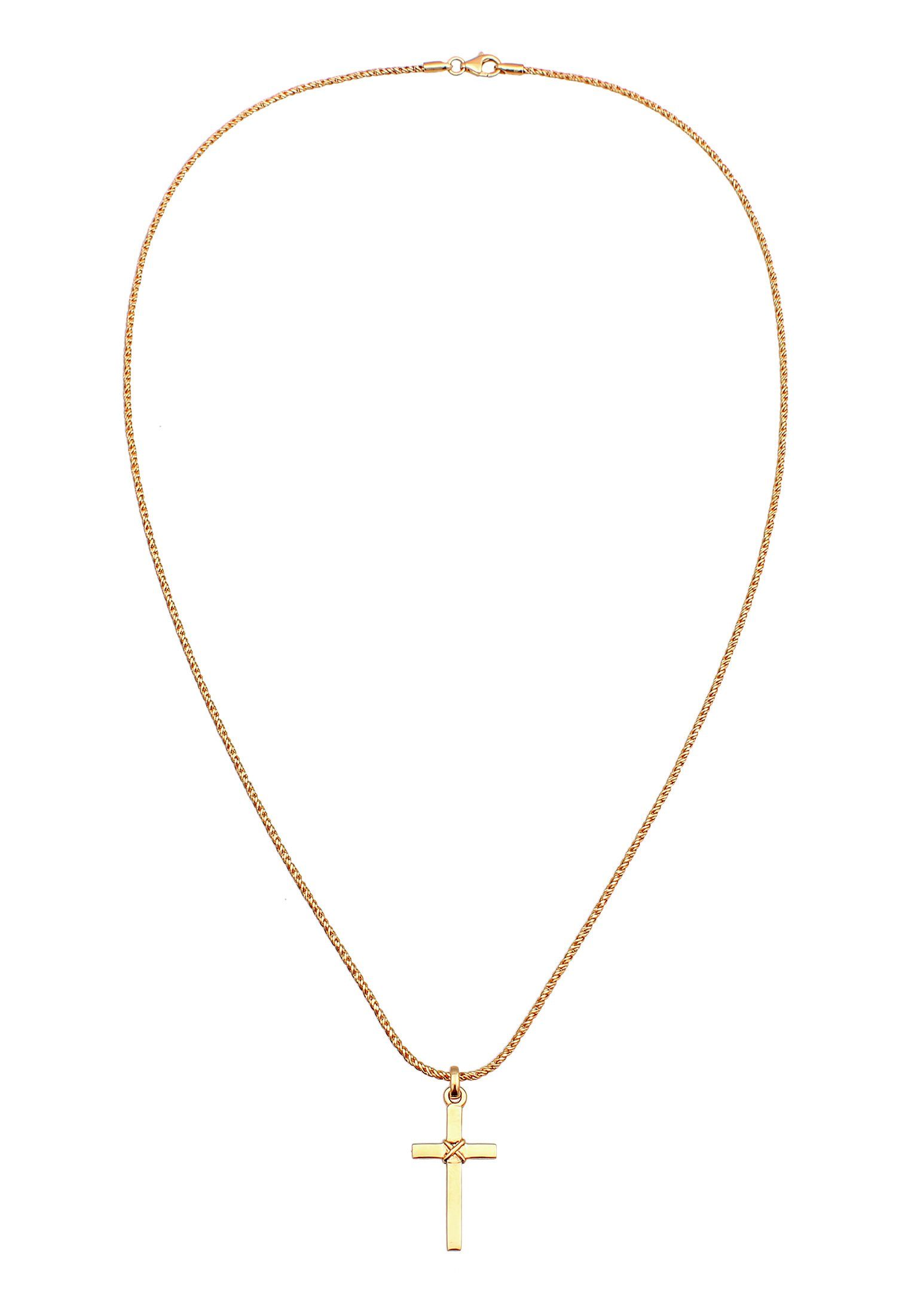 Kuzzoi Kette mit Anhänger Herren Kreuz Flach Kordelkette 925 Silber, Kreuz