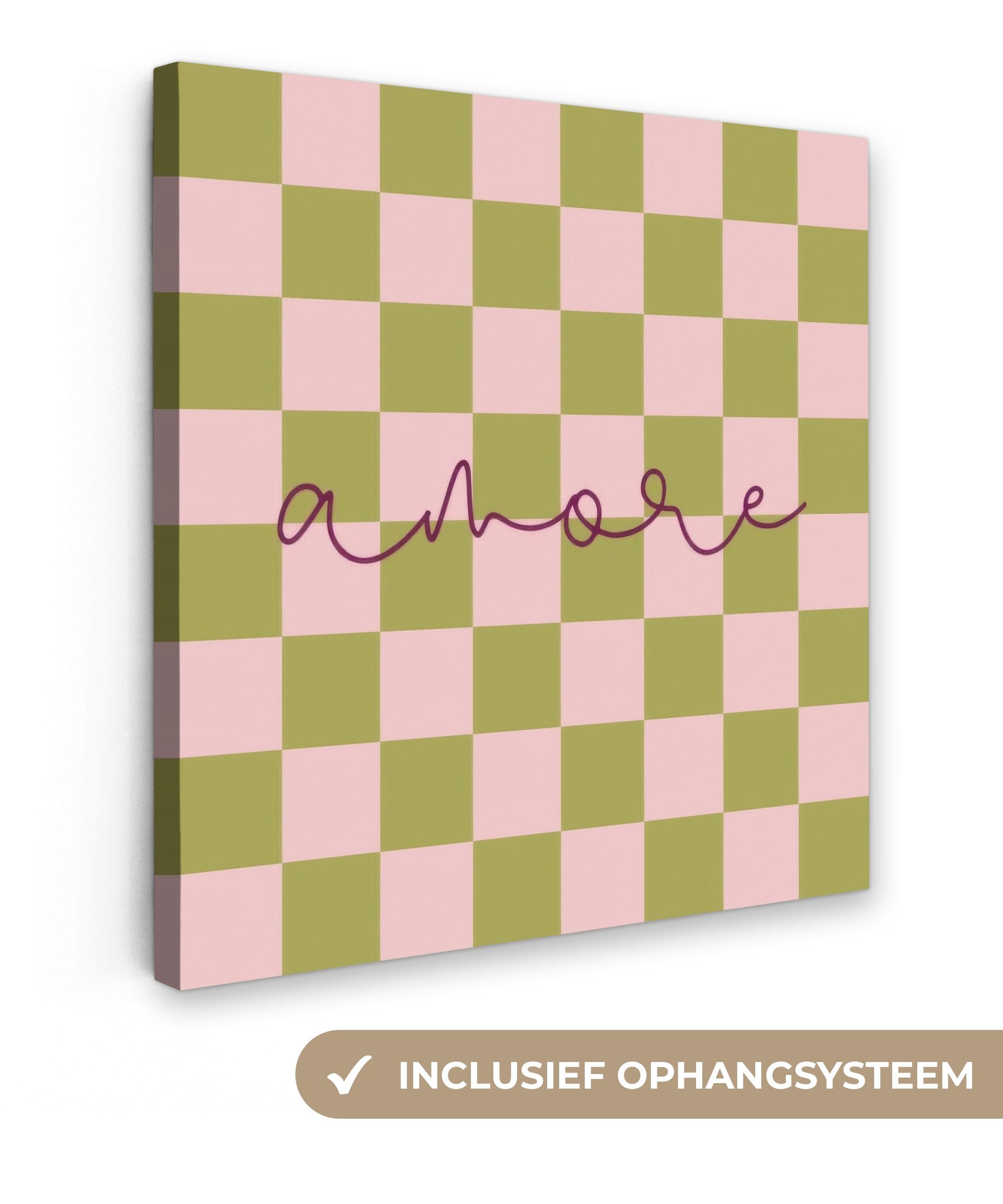 OneMillionCanvasses® Leinwandbild Muster - Geblockt - Olivgrün - Amore, Fotodruck (1 St), Wandbild, Deko Schlafzimmer Wohnzimmer Flur 20x20 cm