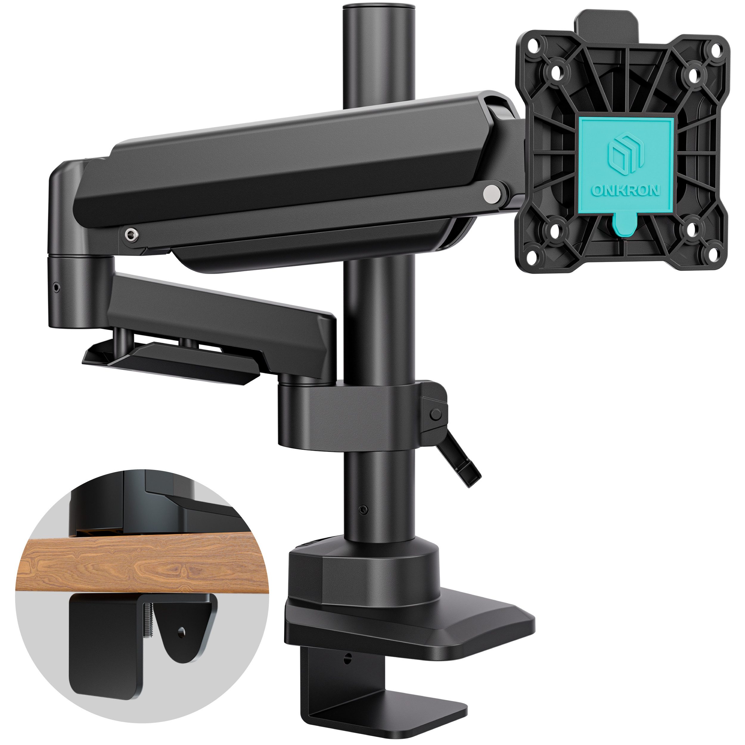 ONKRON Monitor-Halterung 17-42 Zoll, bis 15 kg, VESA 75x75-100x100, G70-B, (bis 42 Zoll, neigbar, schwenkbar, drehbar, Gasdruckfeder, Kabelmanagement)