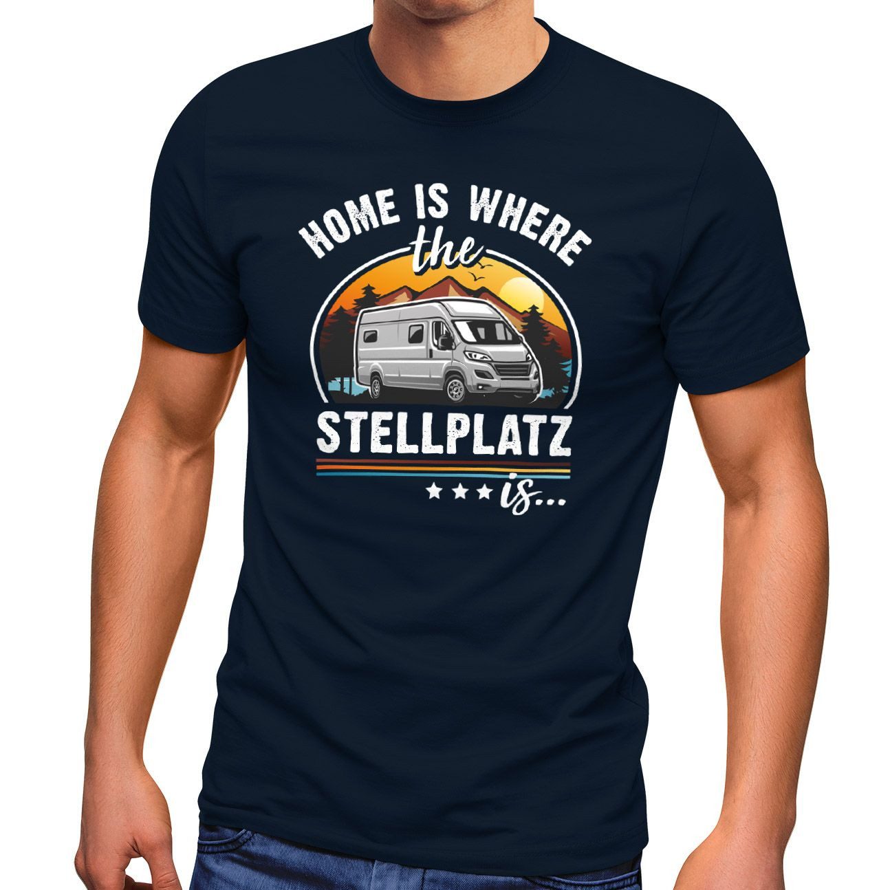 Print-Shirt Herren T-Shirt Camping Home is where the Stellplatz is Geschenke für