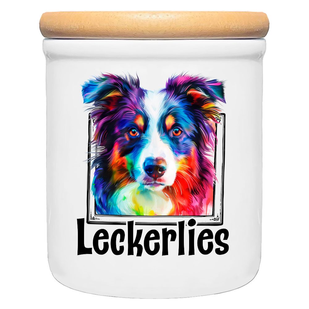 Cadouri Vorratsdose BORDER COLLIE - Leckerlidose Hund - für Hundekekse, Keramik, (Hundekeksdose, handgefertigt in Deutschland, für Hundebesitzer, 400 ml, 2-tlg., 1x Keramikdose mit Holzdeckel), Hundekeksdose, handgefertigt in Deutschland, für Hundebesitzer, 400 ml