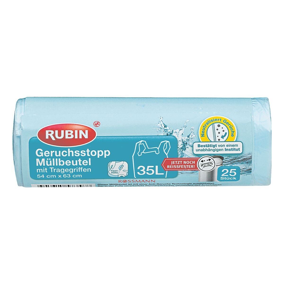RUBIN Мусорные урны, 25 Stück/Rolle, mit Tragegriff, 35 Liter, blau-transparent