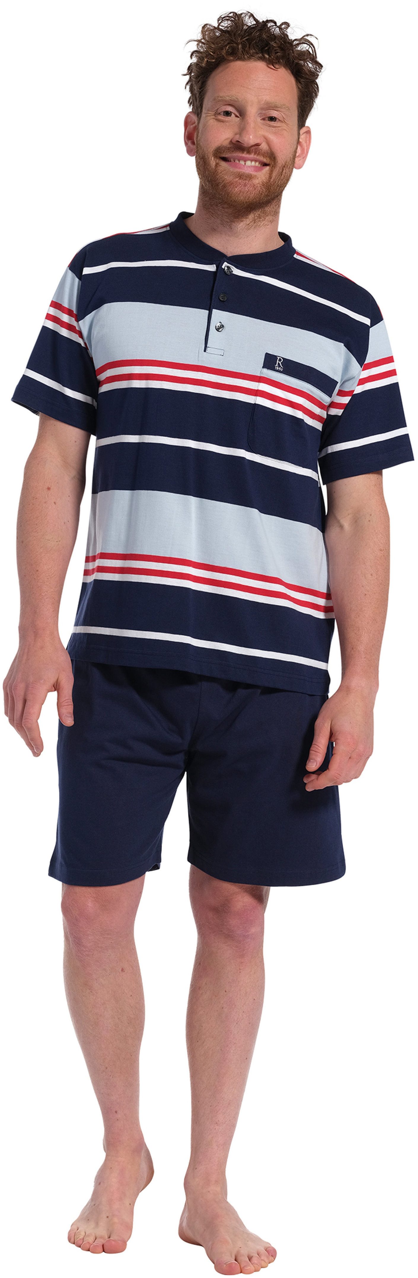 Robson Schlafanzug Herren Shorty mit Knopfleiste (2 tlg) Baumwolle