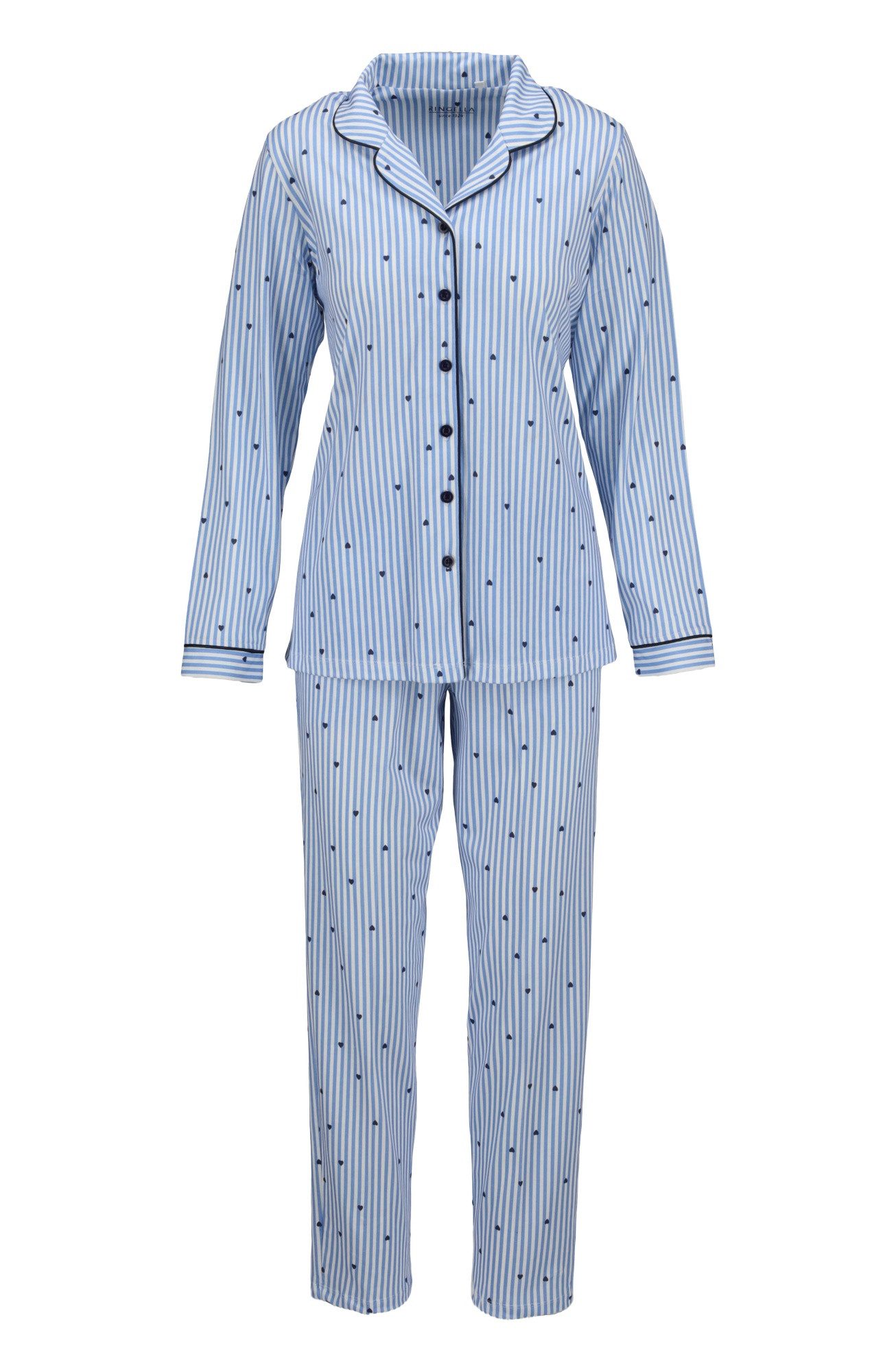 Ringella Pyjama Langarm mit durchgeknöpftem Oberteil (2 tlg) Single Jersey aus reiner Baumwolle