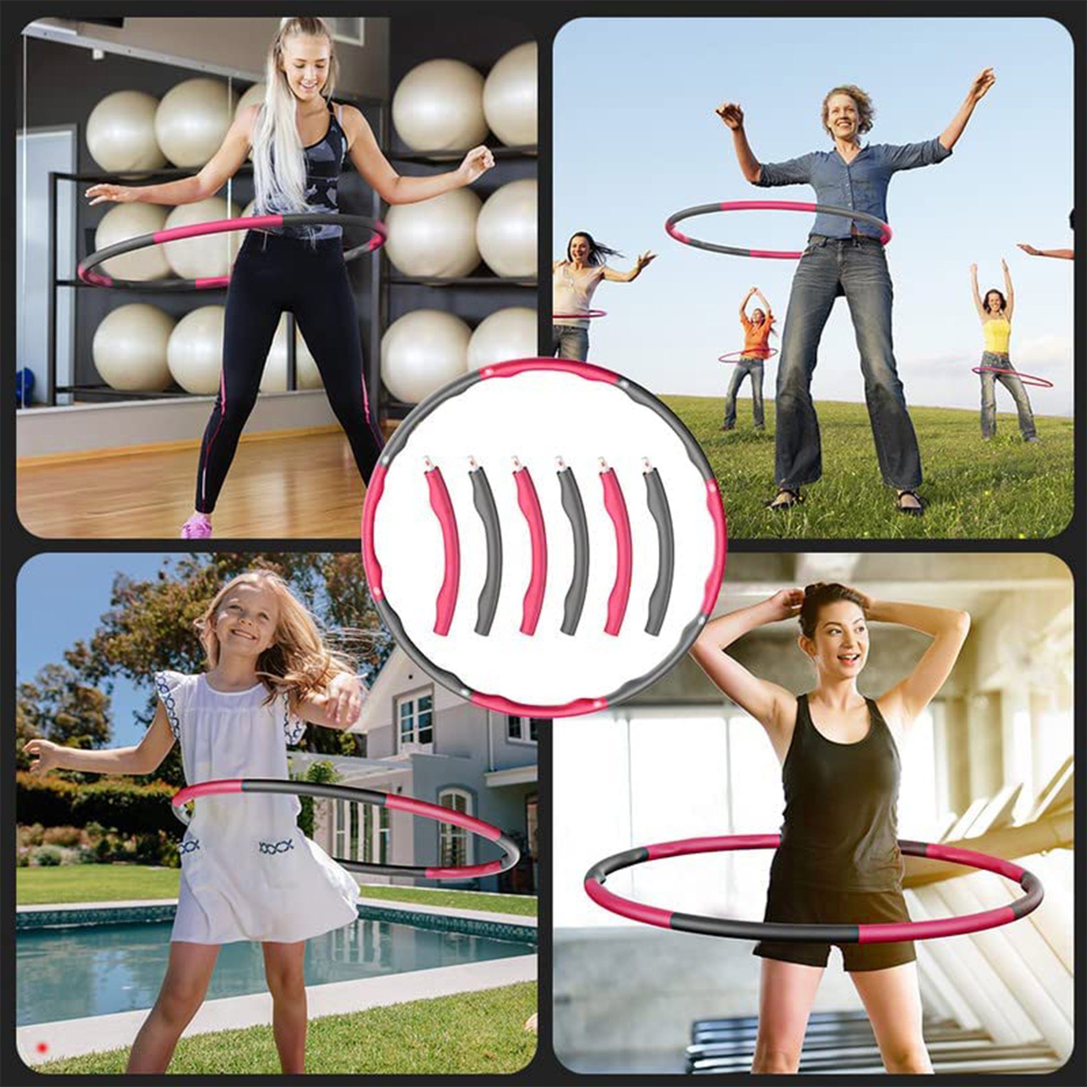 zum Hula-Hoop-Reifen mit Erwachsene Fitness-Reifen, Fitness-Hula-Hoop-Reifen und abnehmbarem Abnehmen, LeiGo Matchagrün+grau Kinder Fitness-Reifen Hula-Hoop-Reifen, Für