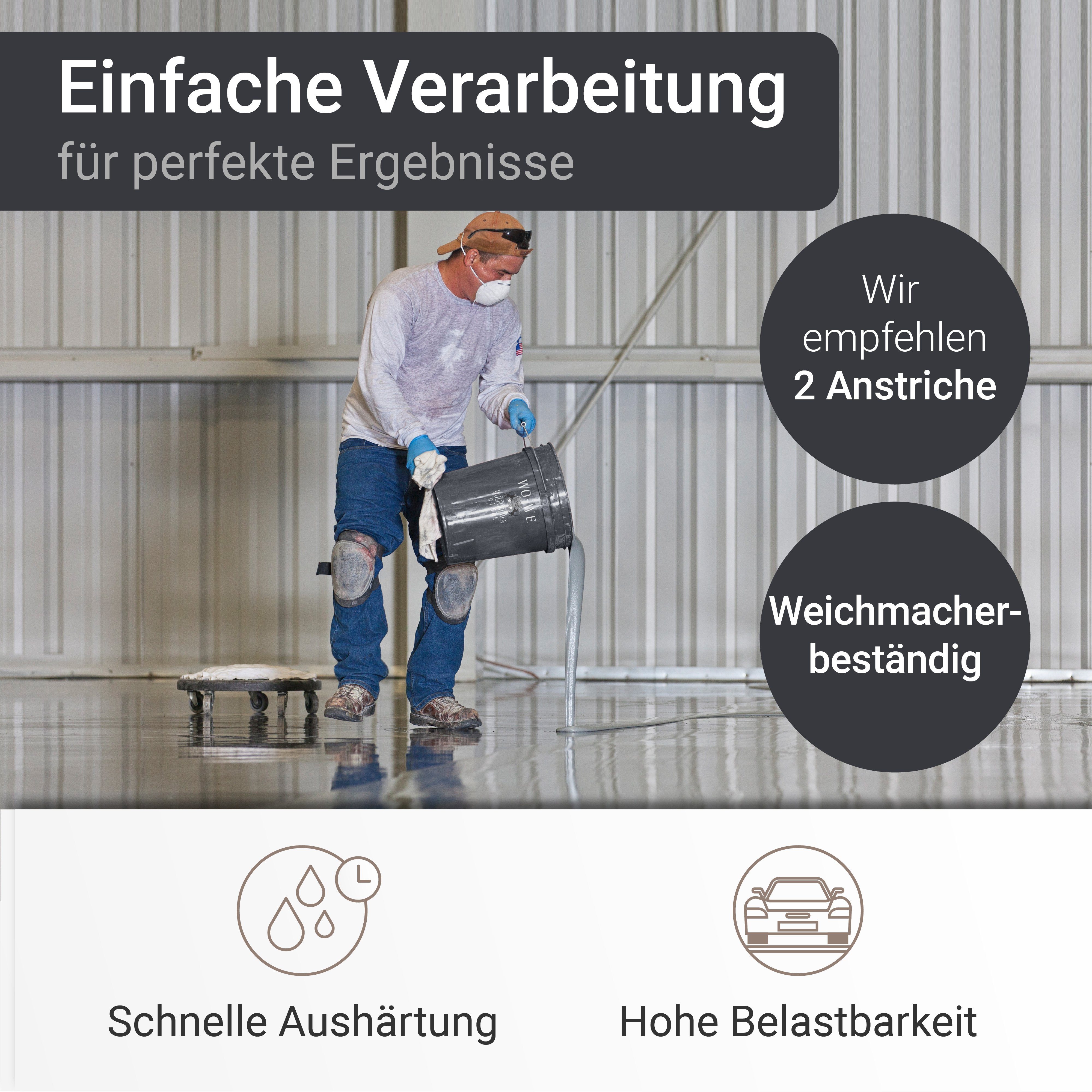 WO-WE Bodenversiegelung 2K Garagenfarbe Bodenbeschichtung W702, 2,5-20Kg, Seidenglänzend, Epoxidharz – Bild 5 von 5