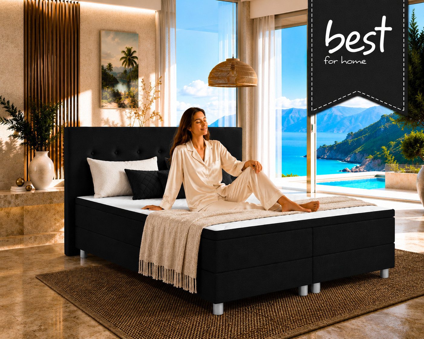 Best for Home Boxbett Neo Sawana Komfortable Bonellfederkernmatratze mit 5 cm Topper (Komplettbett, 4-St., 90x200 120x200 140x200 160x200 180x200 200x200), 7-Zonen-Bonnellfederkernmatratze, ergonomischer Schlafkomfort