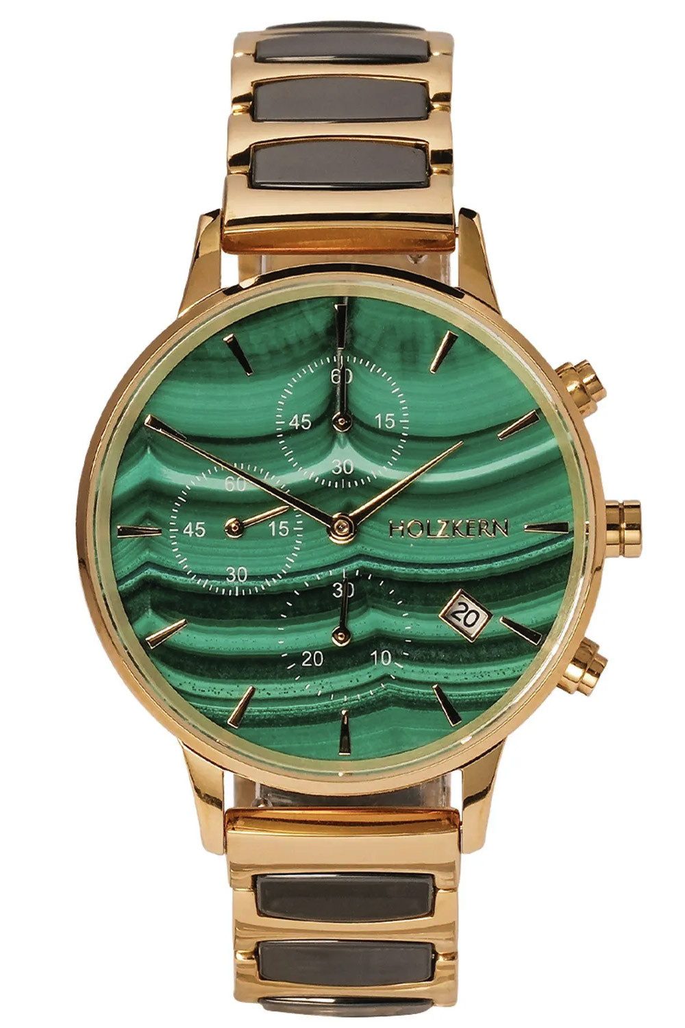 Holzkern Quarzuhr Jolly Malachit/Keramik
