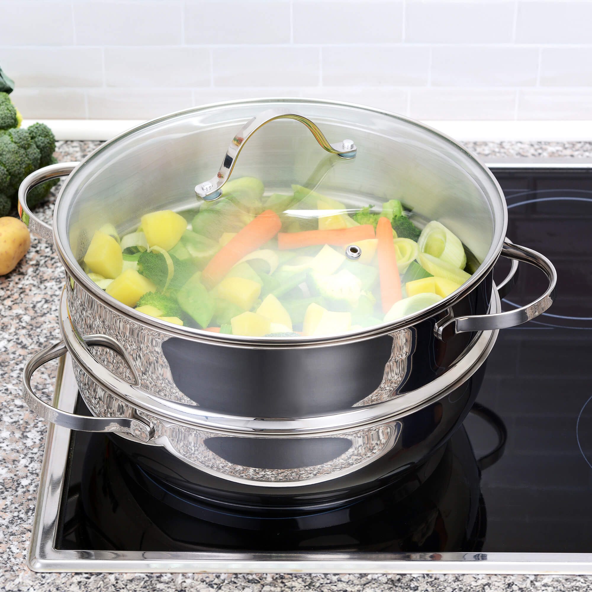 GRÄWE Universaldeckel Dampfeinsatz für Dampfgarer Ø 28 cm, Serie Pro-Line