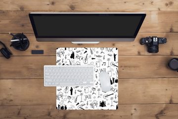 MuchoWow Gaming Mauspad Musik - Muster - Schwarz und Weiß (1-St), Mousepad mit Rutschfester Unterseite, Gaming, 40x40 cm, XXL, Großes