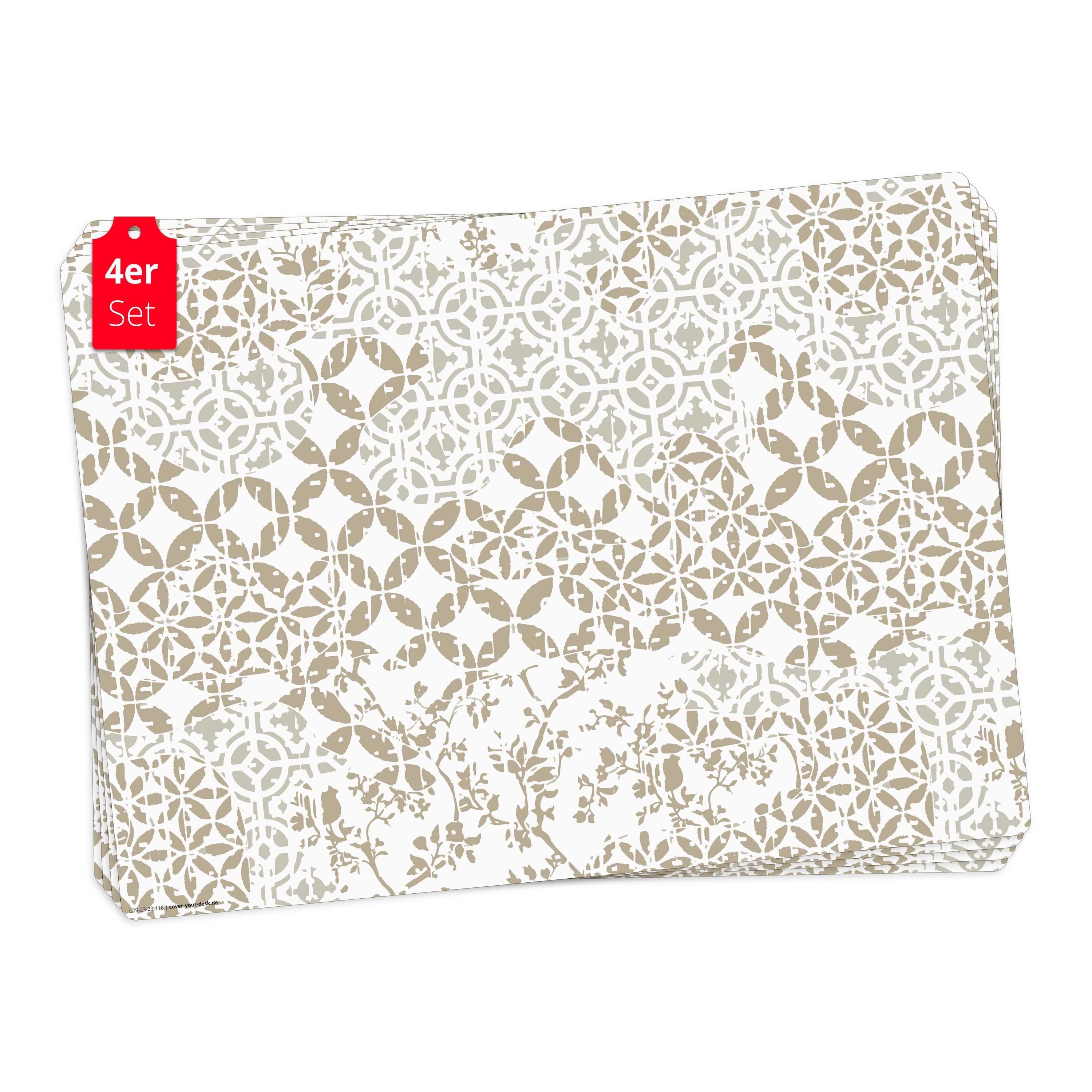 Tischsetmacher Platzset Tischset,  Platzset abwaschbar - Vintage Tapeten Muster, (aus erstklassigem Vinyl, 4-St., 44 x 32 cm / beige), Made in Germany