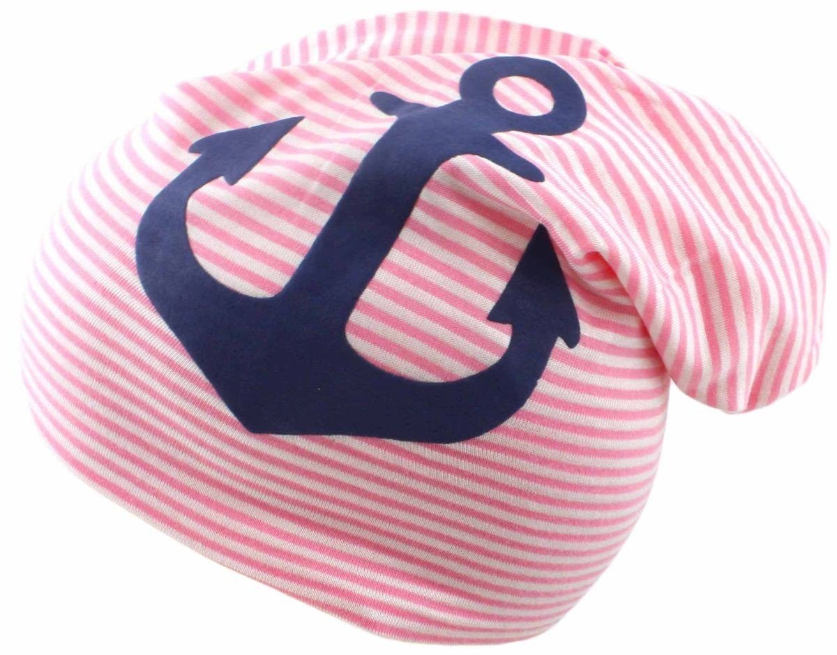 Sonia Originelli Beanie Beanie Mütze "Anker Maritim" Streifen Jersey Unisex rosa-marine