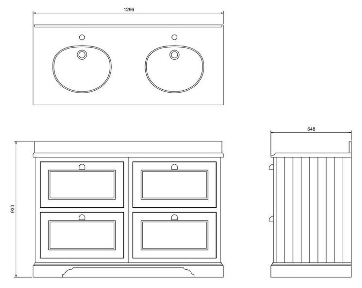 Thumbnail - Casa Padrino Doppelwaschtisch Doppel Waschschrank mit Granitplatte und 4 Schubladen 130 x 55 x H. 93 cm
