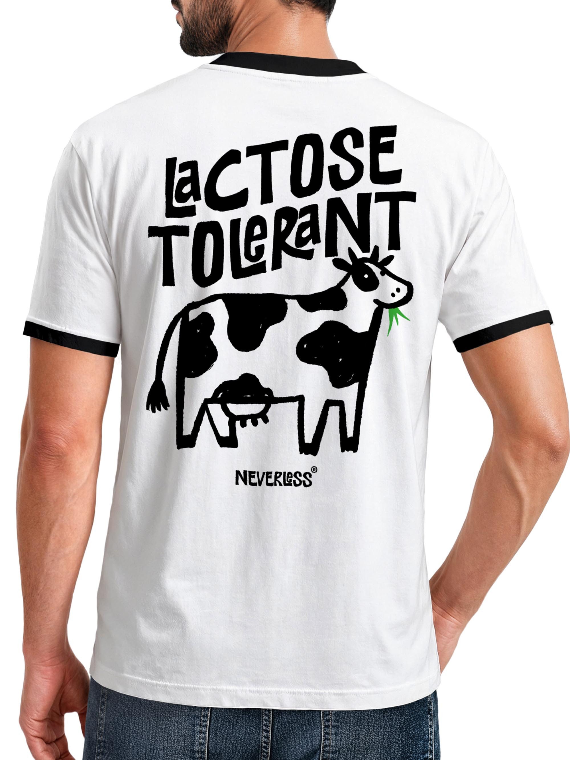Neverless Print-Shirt Herren T-Shirt Retro Kontrastbund - Design Lactose Tolerant - mit Print