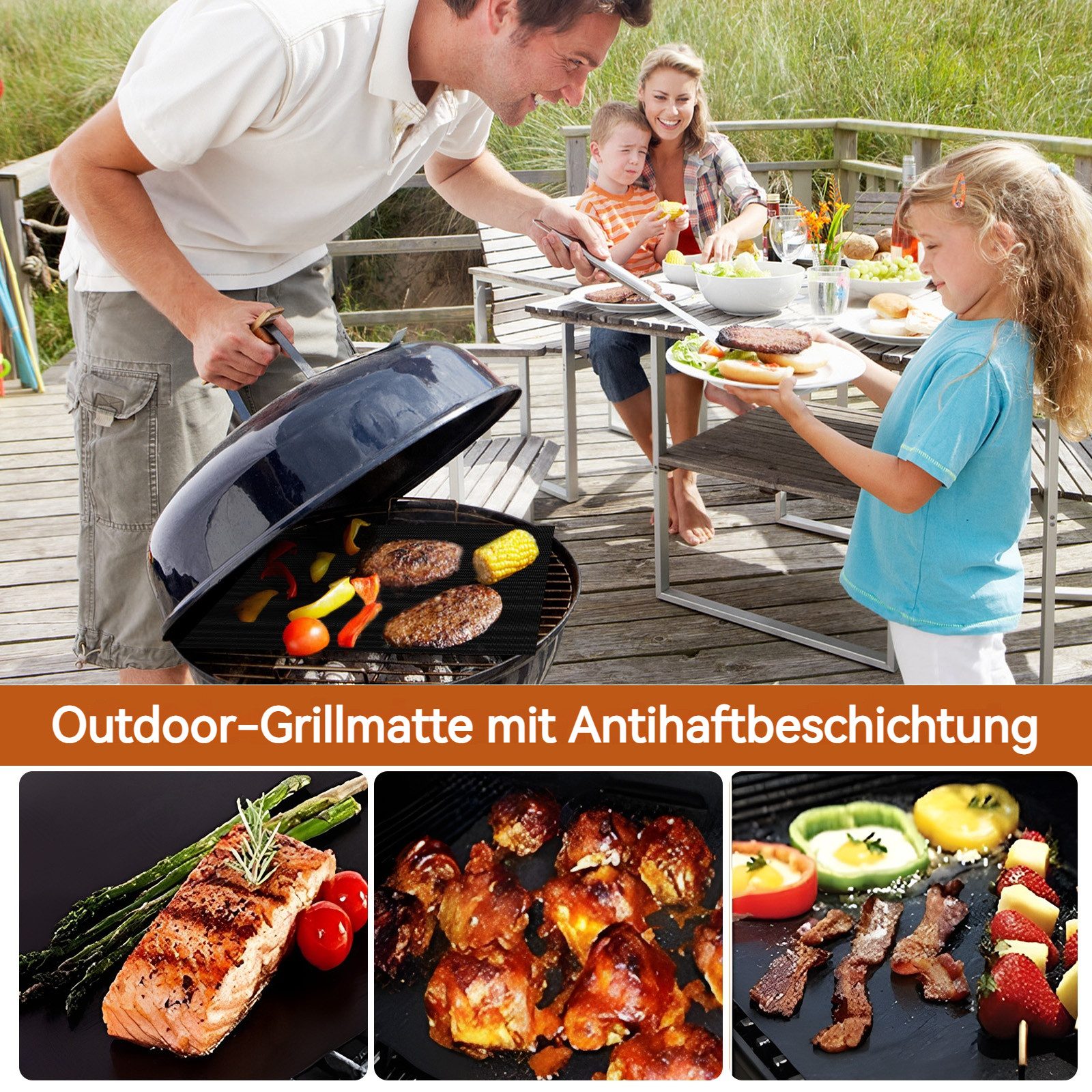 BlingBin Grillplatte 5 Stück Grillmatte für Gasgrill BBQ,Wiederverwendbar Dauerbackfolie (1 Set, 5-St., 40 x 50 cm), Geeignet für alle Arten von Grills, Holzkohle, Weber, Keramik