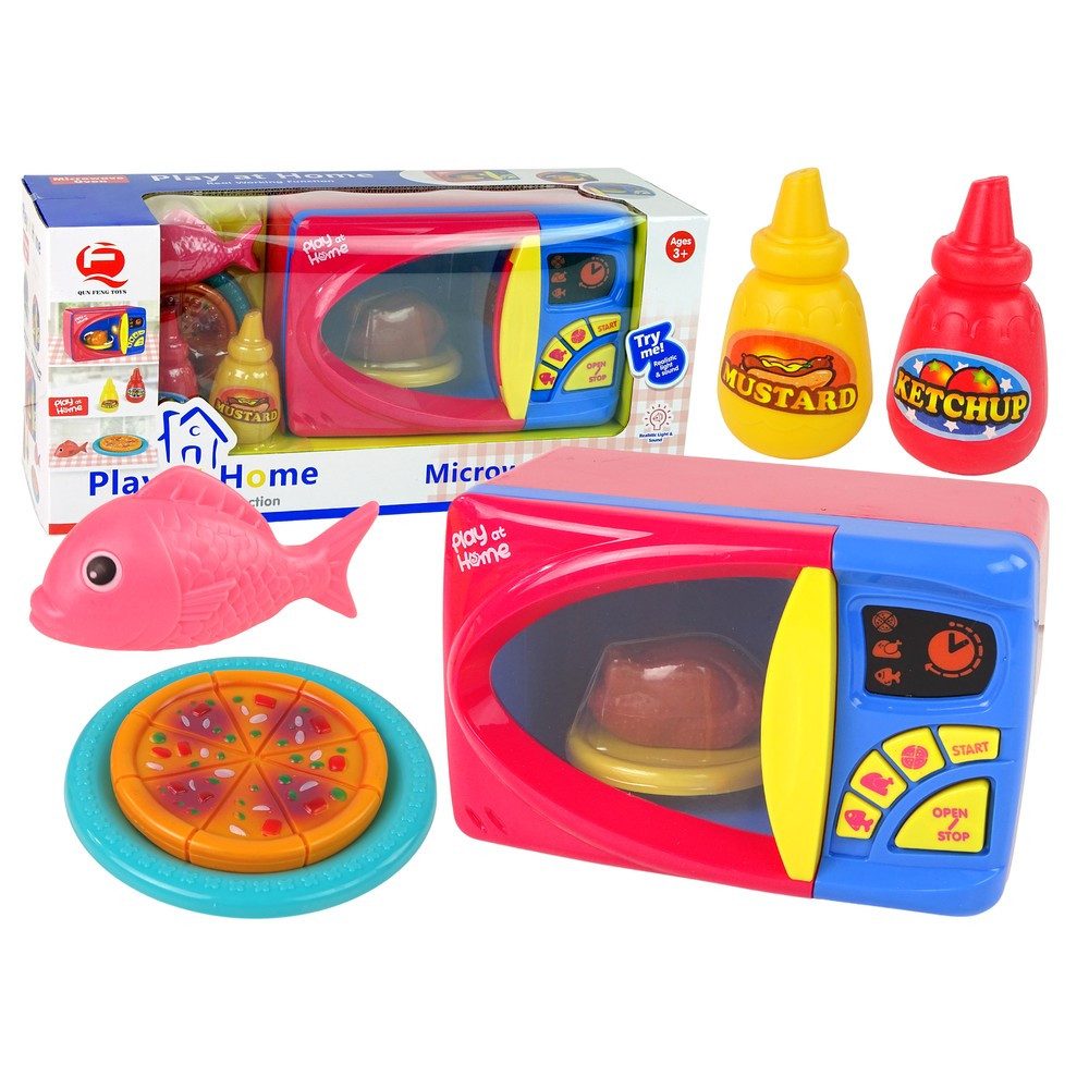 LEAN TOYS Mikrowelle 4846, Licht- & Soundeffekte, Drehteller, Zubehörset, ab 3 Jahren