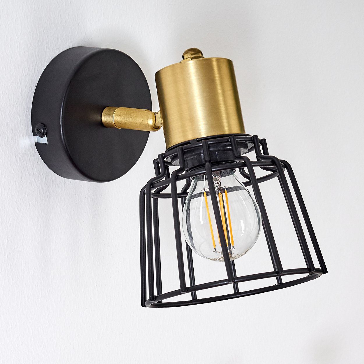 Wandlampe, Zimmerlampe runde aus hofstein ist ohne »Mure« in Leuchtenkopf Metall Schwarz/Gold, dreh-/schwenkbar Leuchtmittel, Look E14, beliebig Retro Wandleuchte