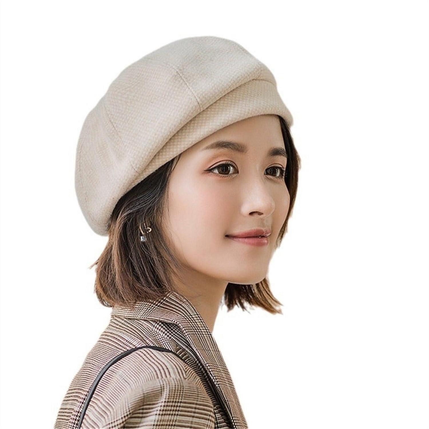 LuxusKollektion Baskenmütze Baskenmütze Damen Winter Wollmischung Vintage Barett Beanie 56-58 Weiß