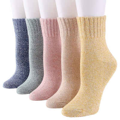 FIDDY Thermosocken Dicke, warme und weiche Damensocken für den Winter (5-Paar) 5 Paar mittellange Thermosocken für Arbeit und Outdoor