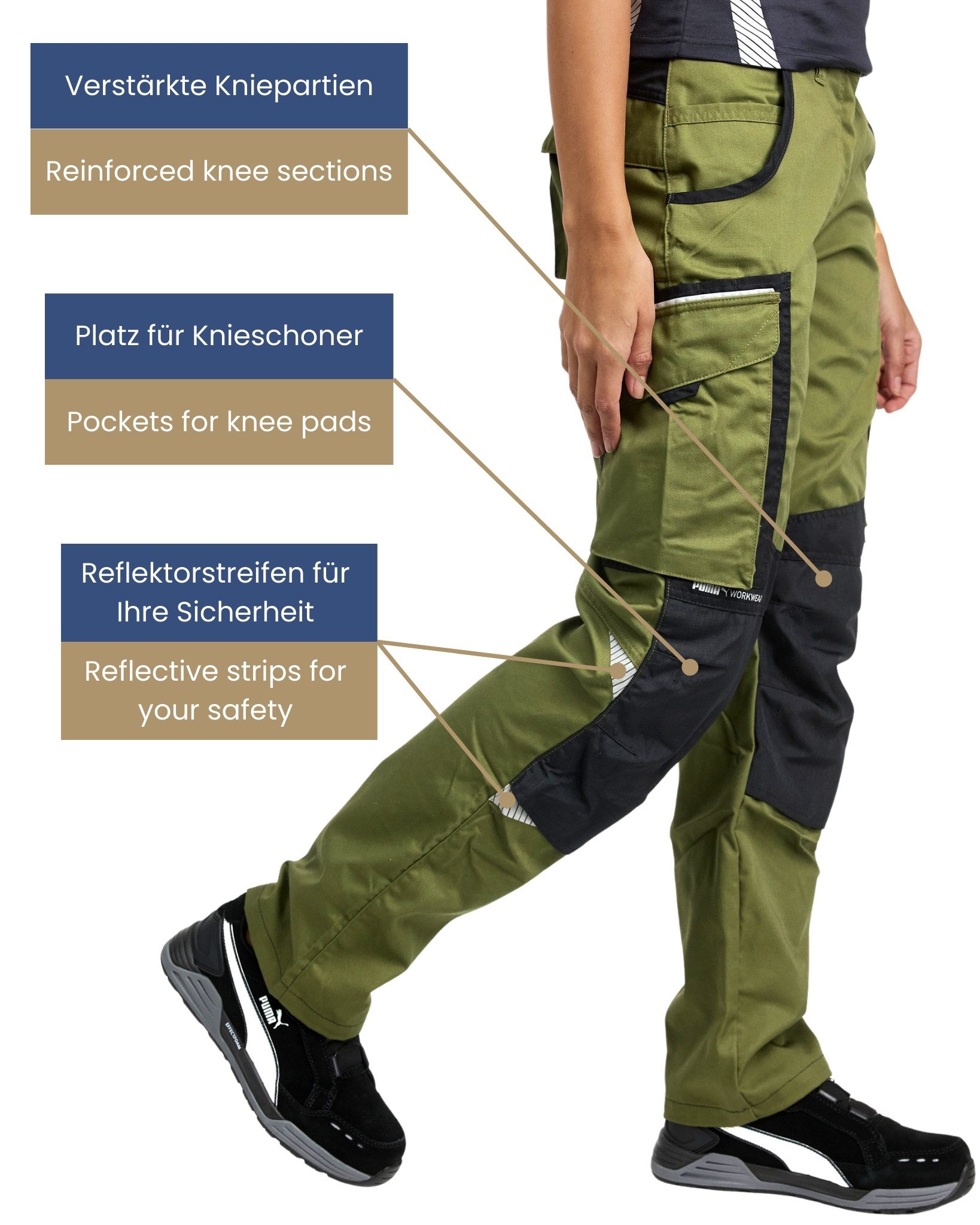 PUMA Workwear Arbeitshose für Damen - Arbeitshose mit elastischem Bund - Precision X Robustes Nylon Gewebe - Verstärkte Nähte & Kniepartien - Viele Taschen