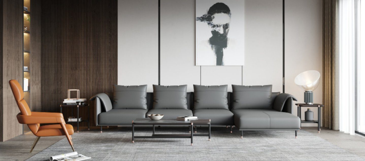 L Couchen Ecksofa, Ecksofa Design Form Couch JVmoebel Grau Garnitur Leder Sofa